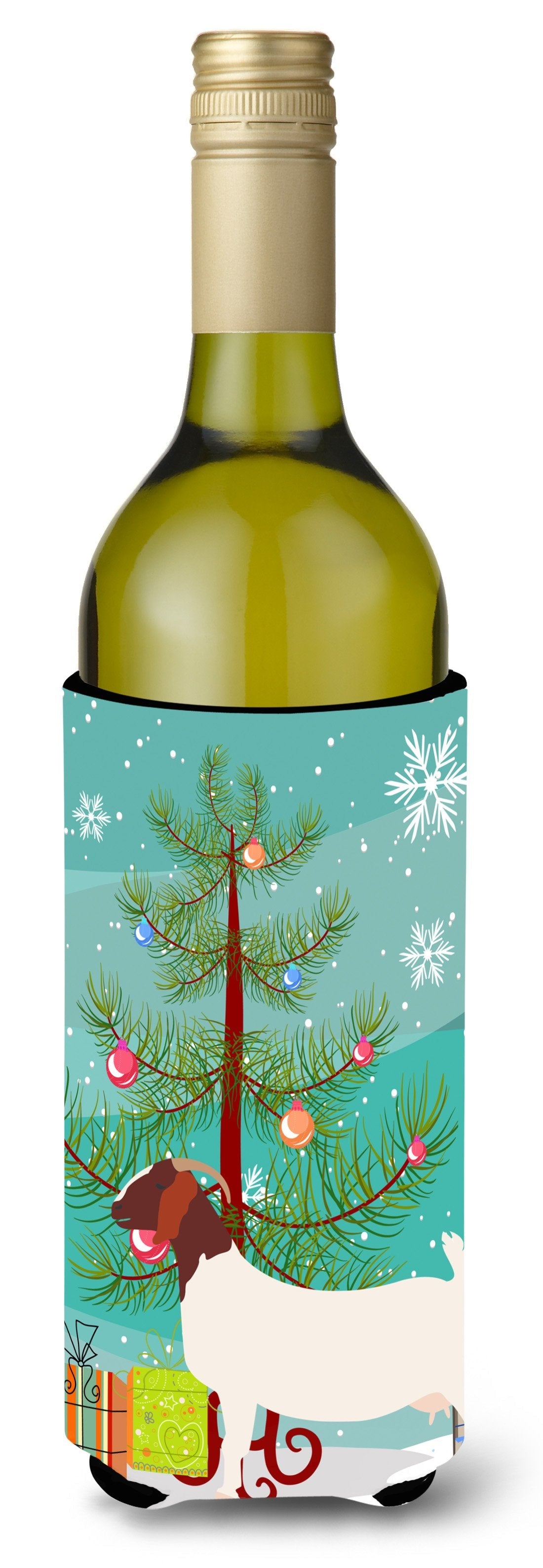 Boer Goat Christmas Wine Bottle Hugger Gift Sleeve for Standard 750 ml Bottles, Insulated Reusable Also Fits Mini Shot & Pint Bottles