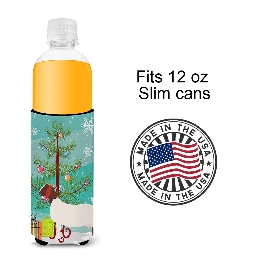 Boer Goat Christmas Slim Can Hugger , Insulated Foam Hugger for 12 oz Slim Cans, Beer Bottles & Water Bottles, Printed in USA