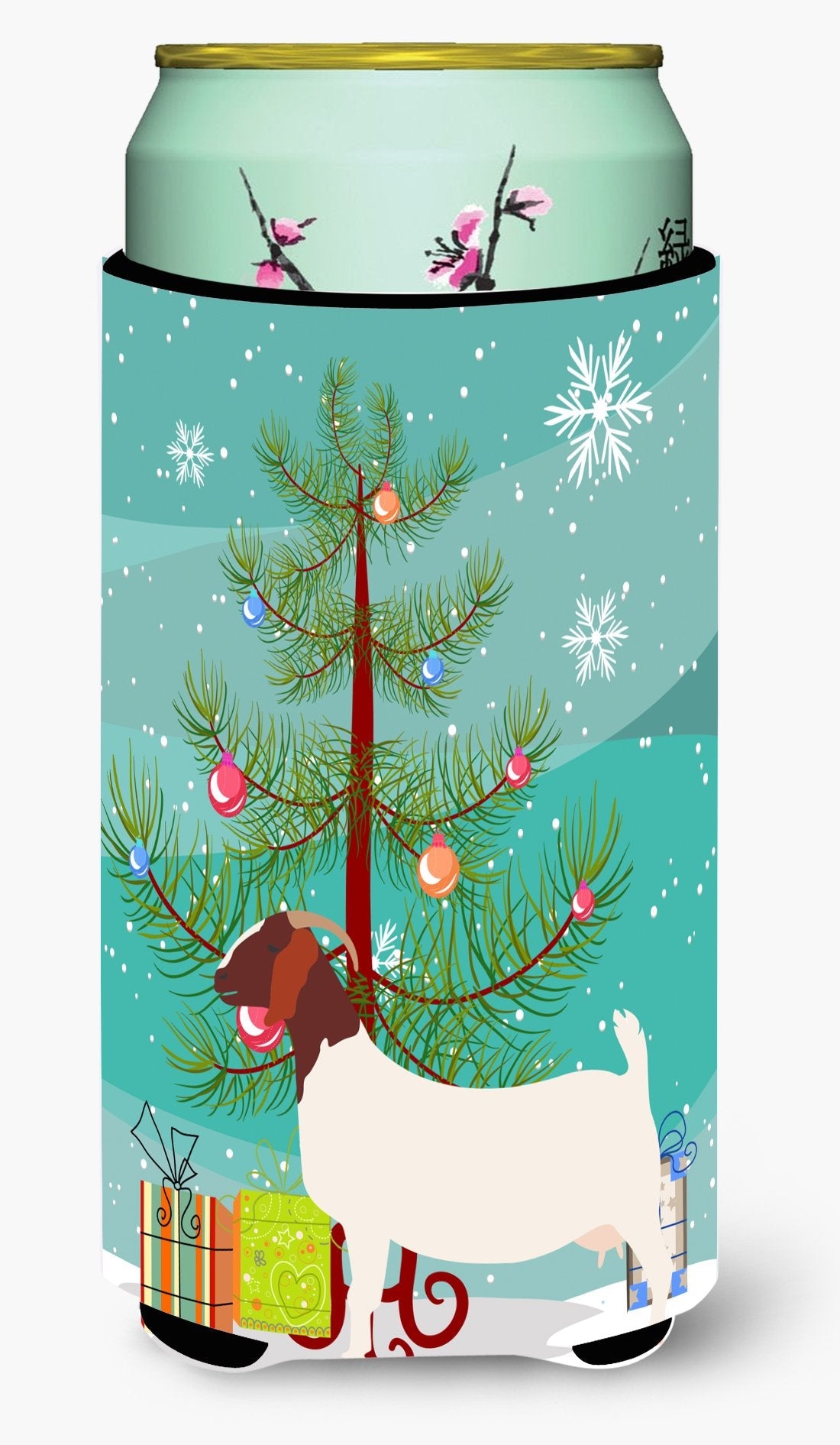 Boer Goat Christmas Tall Boy Hugger Can Cooler Sleeve Machine Washable Drink Collapsible Insulator Beverage Insulated Holder