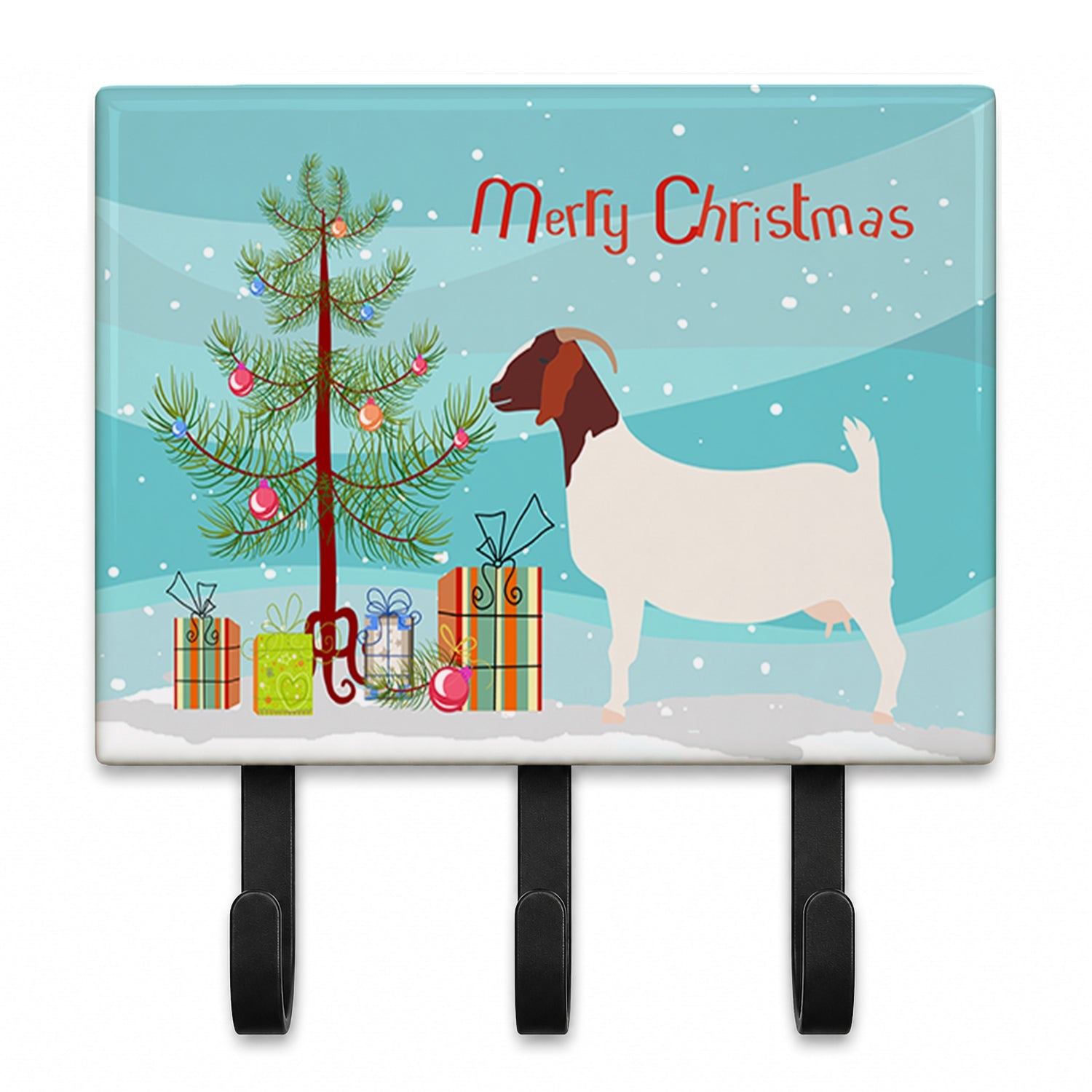 Boer Goat Christmas Leash or Key Holder Wall Hooks, Coat Rack Wall Mount, for Hanging Keys, Towels, Aprons, Leashes