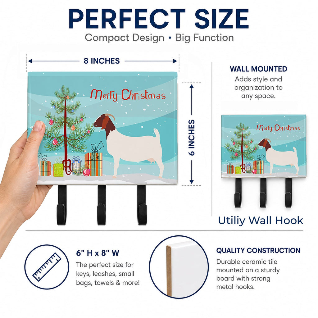 Boer Goat Christmas Leash or Key Holder Wall Hooks, Coat Rack Wall Mount, for Hanging Keys, Towels, Aprons, Leashes