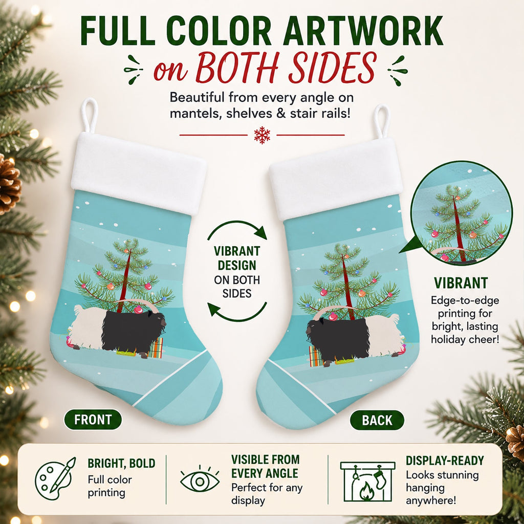 Welsh Black-Necked Goat Christmas Holiday Stocking Double-Sided Print, Polyester Suede,11x18, Made in USA