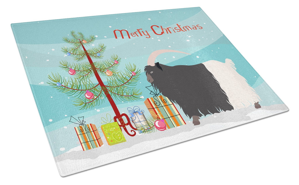Welsh Black-Necked Goat Christmas Cutting Board Tempered Glass Kitchen Cutting Surface, Heat Resistant Chopping, Non-Slip Feet, Food Prep & Serving