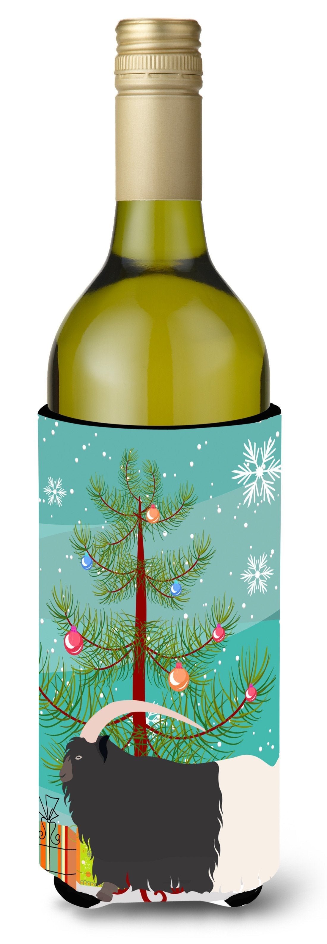 Welsh Black-Necked Goat Christmas Wine Bottle Hugger Gift Sleeve for Standard 750 ml Bottles, Insulated Reusable Also Fits Mini Shot & Pint Bottles