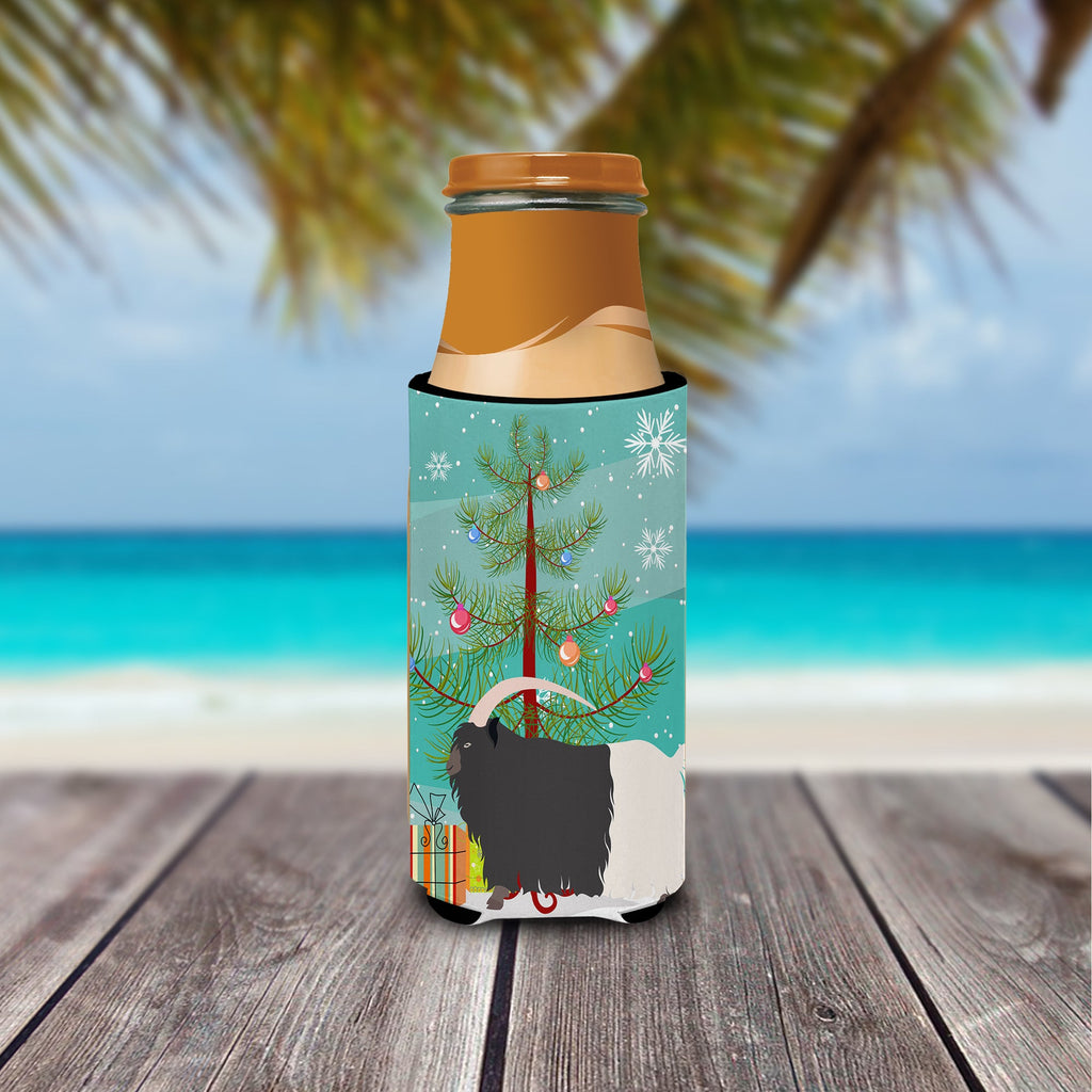 Welsh Black-Necked Goat Christmas Slim Can Hugger , Insulated Foam Hugger for 12 oz Slim Cans, Beer Bottles & Water Bottles, Printed in USA