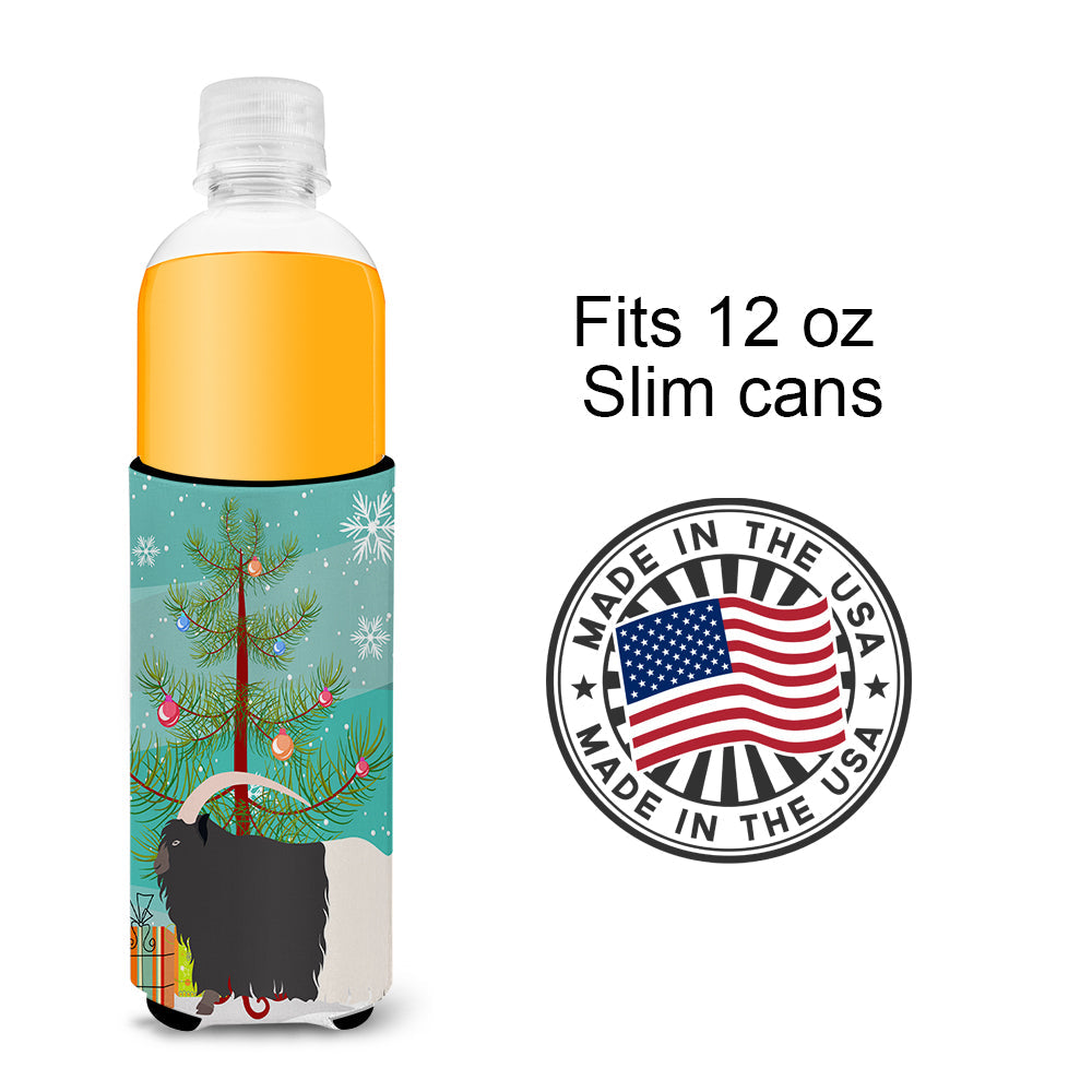Welsh Black-Necked Goat Christmas Slim Can Hugger , Insulated Foam Hugger for 12 oz Slim Cans, Beer Bottles & Water Bottles, Printed in USA