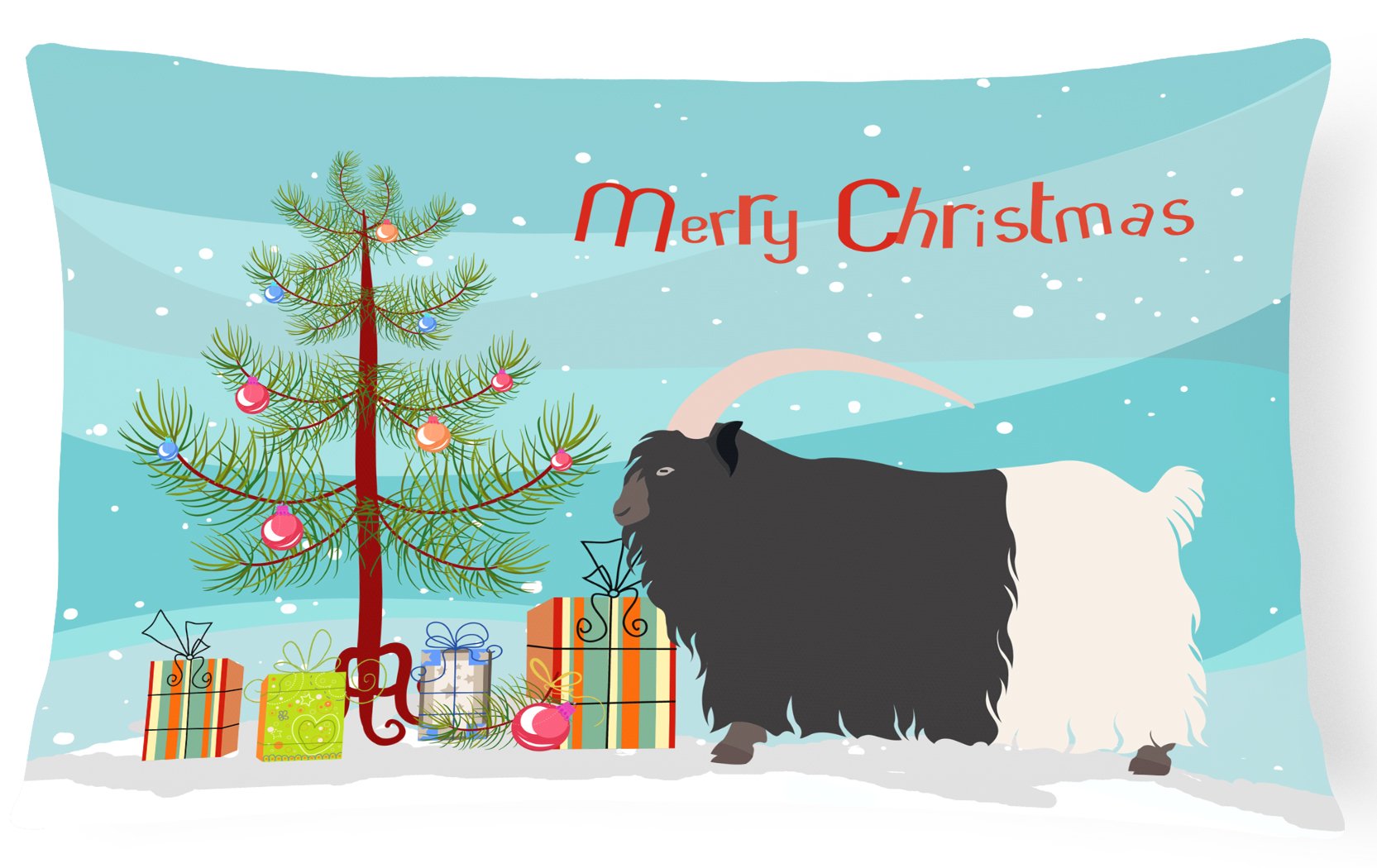 Welsh Black-Necked Goat Christmas Decorative Throw Pillow 12x16 Indoor Outdoor Accent Cushion, Fabric Cover with Insert for Sofa, Bed, Porch & Living Room