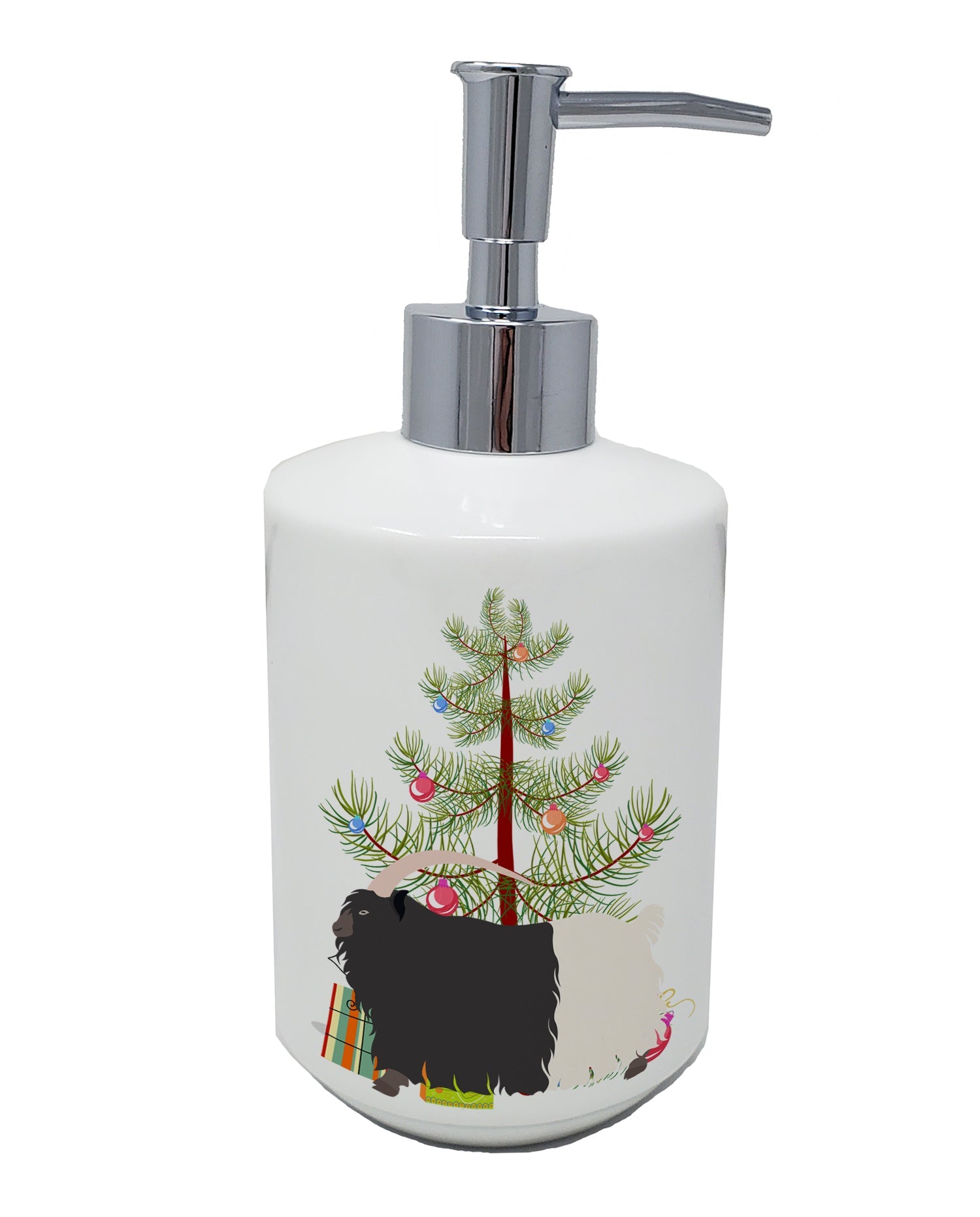 Welsh Black-Necked Goat Christmas Ceramic Soap Dispenser , Empty Refillable Hand Soap Pump Bottle for Bathroom Kitchen