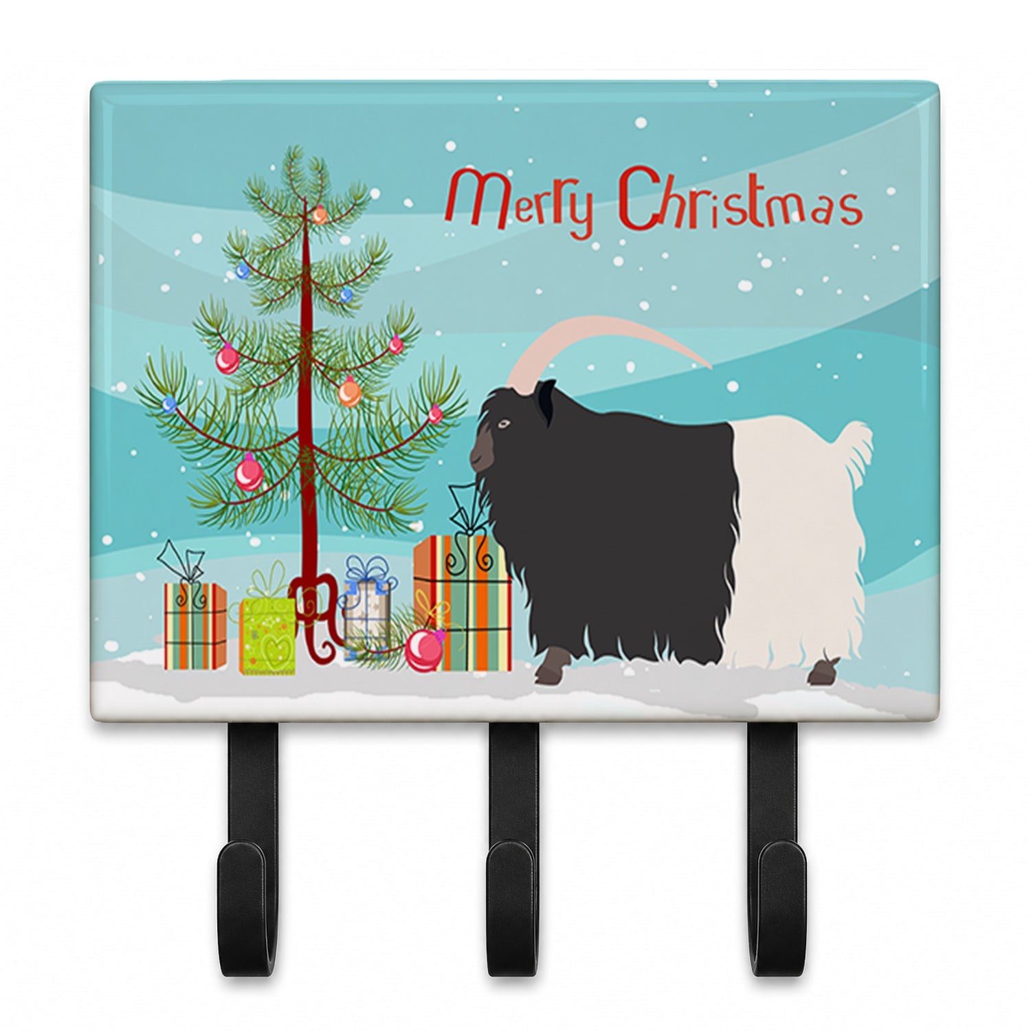 Welsh Black-Necked Goat Christmas Leash or Key Holder Wall Hooks, Coat Rack Wall Mount, for Hanging Keys, Towels, Aprons, Leashes