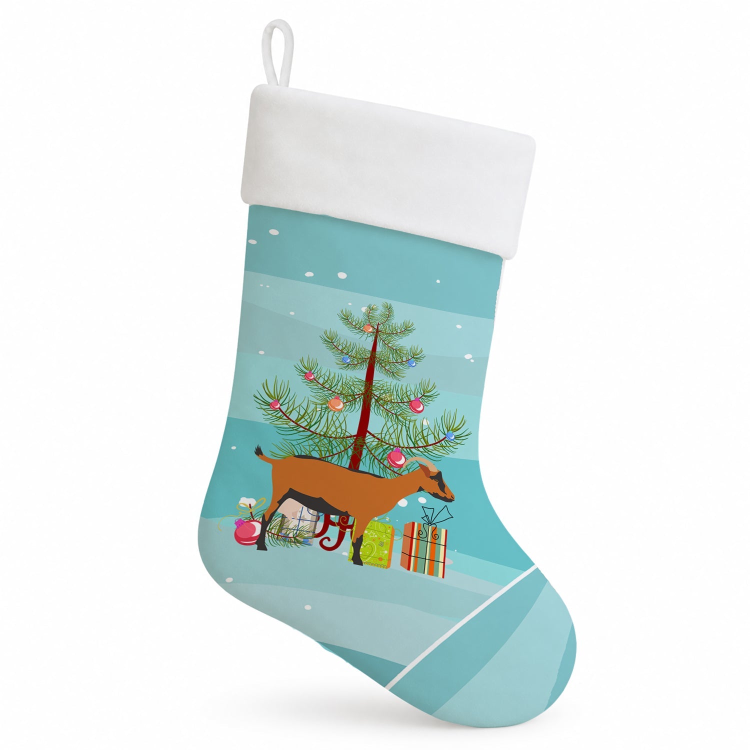 Oberhasli Goat Christmas Holiday Stocking Double-Sided Print, Polyester Suede,11x18, Made in USA