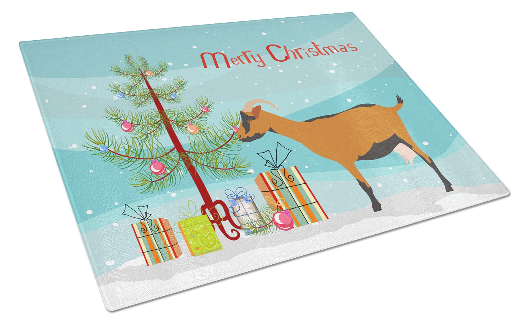 Oberhasli Goat Christmas Cutting Board Tempered Glass Kitchen Cutting Surface, Heat Resistant Chopping, Non-Slip Feet, Food Prep & Serving