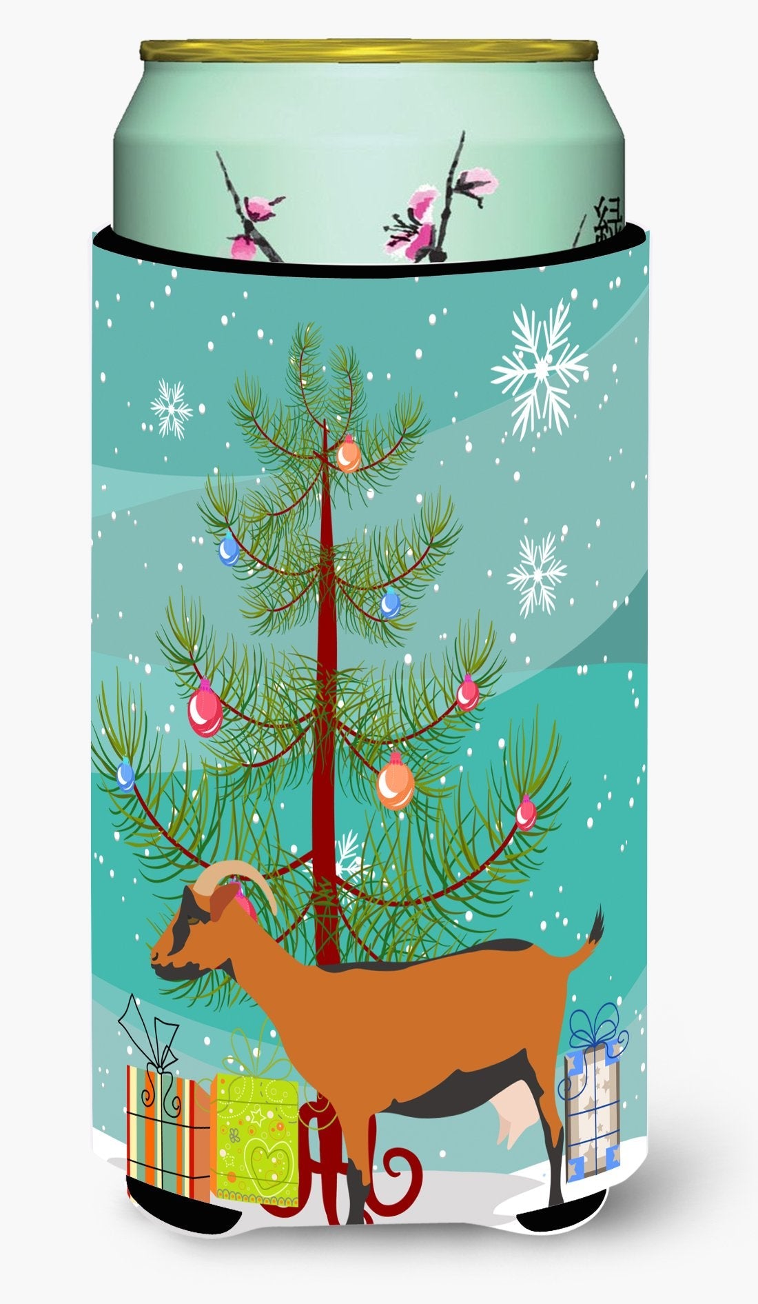 Oberhasli Goat Christmas Tall Boy Hugger Can Cooler Sleeve Machine Washable Drink Collapsible Insulator Beverage Insulated Holder