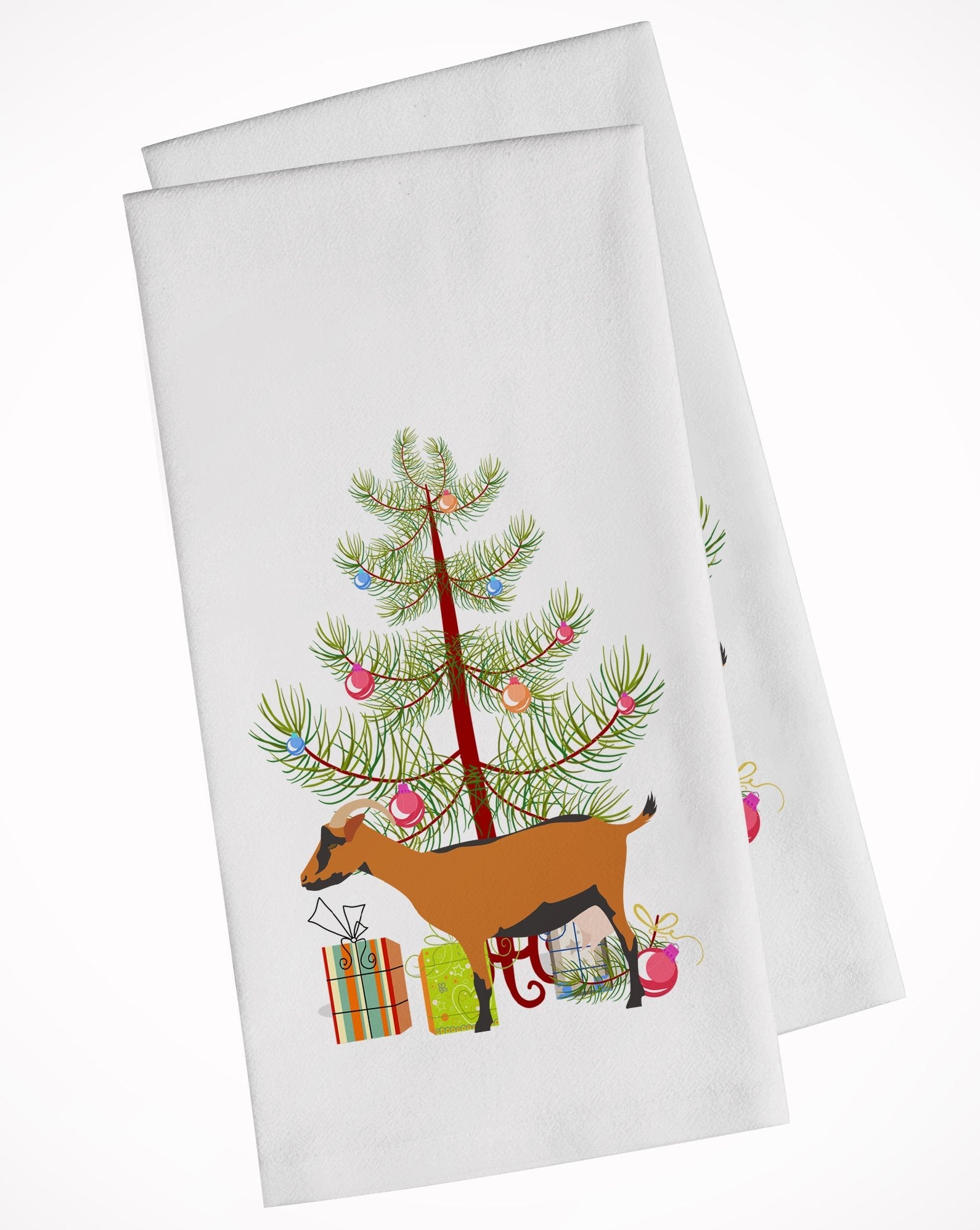 Oberhasli Goat Christmas Kitchen Towel Set of 2 White Dish Towels Decorative Bathroom Hand towel for Hand, Face, Hair, Yoga, Tea, Dishcloth, 19 X 28", White