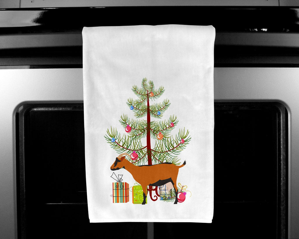 Oberhasli Goat Christmas Kitchen Towel Set of 2 White Dish Towels Decorative Bathroom Hand towel for Hand, Face, Hair, Yoga, Tea, Dishcloth, 19 X 28", White