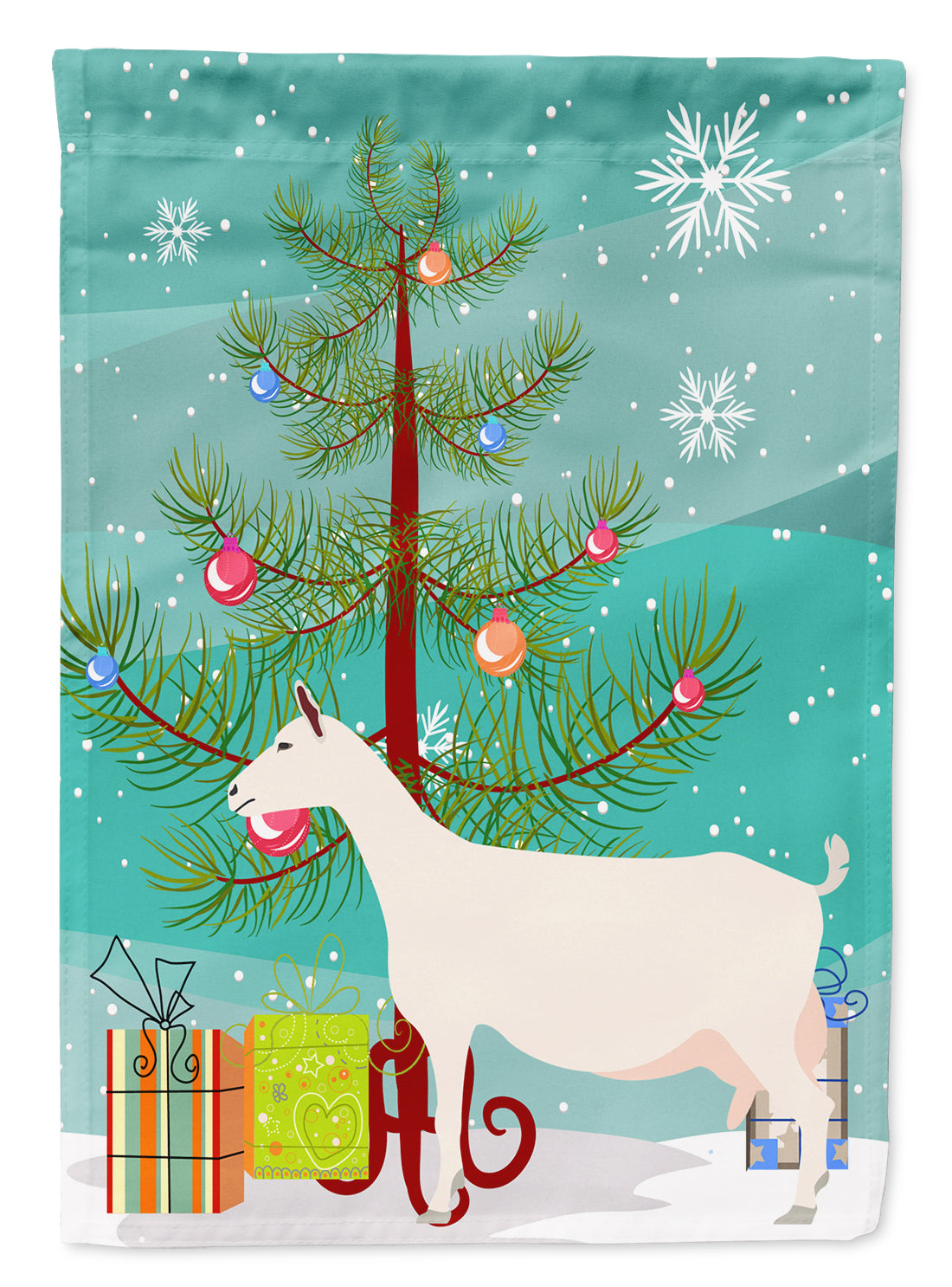 Saanen Goat Christmas House Flag 28x40 Porch Sleeve Pole Decorative Outside Yard Banner Artwork Wall Hanging, Polyester