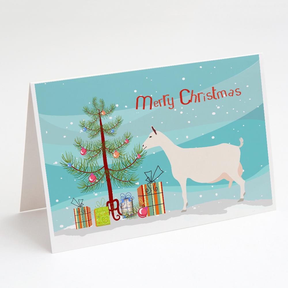 Saanen Goat Christmas Greeting Cards Pack of 8 Blank Cards with Envelopes Whimsical A7 Size 5x7