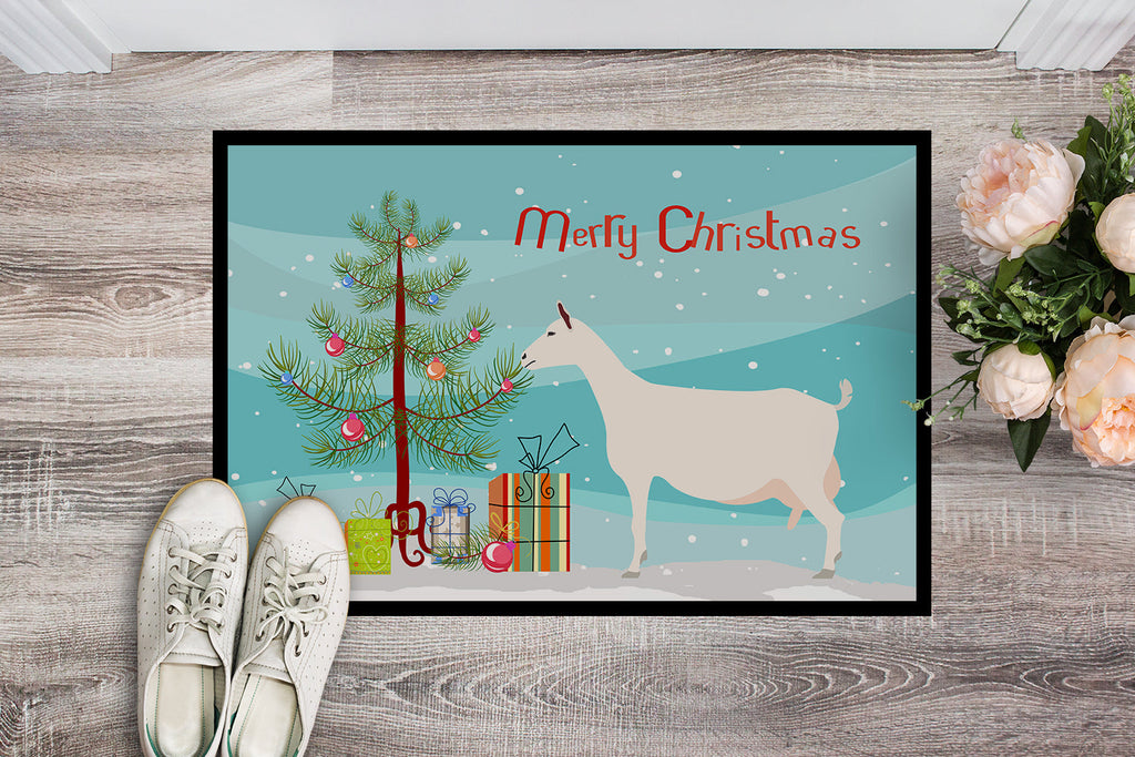 Saanen Goat Christmas Doormat Indoor Outdoor 18H X 27W Front Door Mat Rugs for Entryway, Non Slip Washable