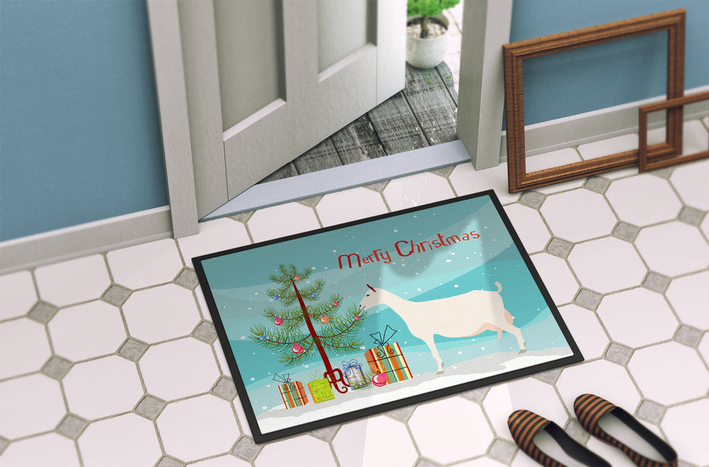 Saanen Goat Christmas Doormat Indoor Outdoor 18H X 27W Front Door Mat Rugs for Entryway, Non Slip Washable