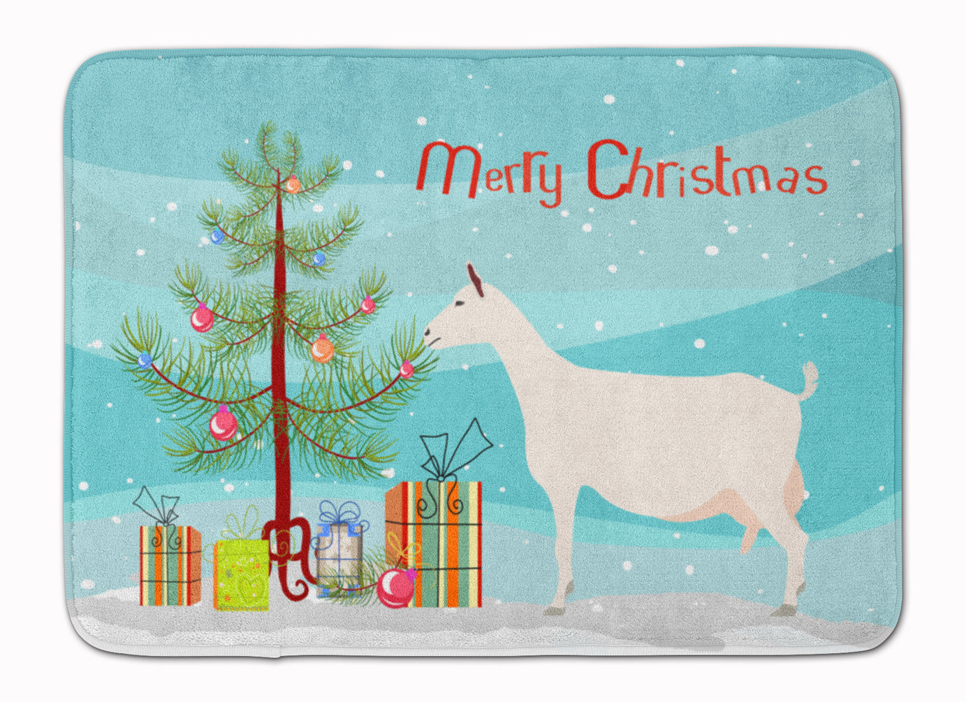 Saanen Goat Christmas Memory Foam Kitchen Mat Machine Washable Anti-Fatigue Cushion Comfort Bath or Kitchen Rug