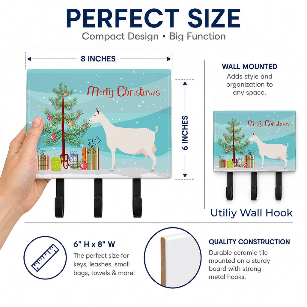 Saanen Goat Christmas Leash or Key Holder Wall Hooks, Coat Rack Wall Mount, for Hanging Keys, Towels, Aprons, Leashes