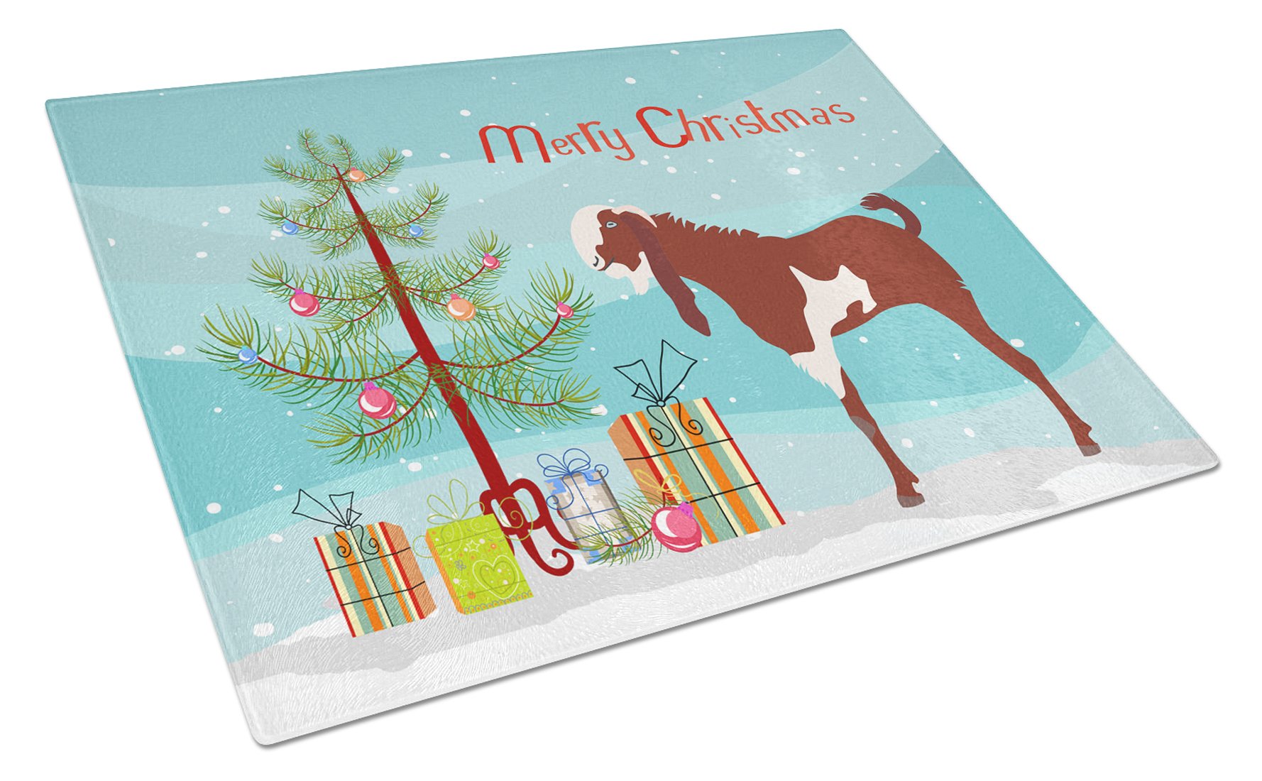 Jamnapari Goat Christmas Cutting Board Tempered Glass Kitchen Cutting Surface, Heat Resistant Chopping, Non-Slip Feet, Food Prep & Serving