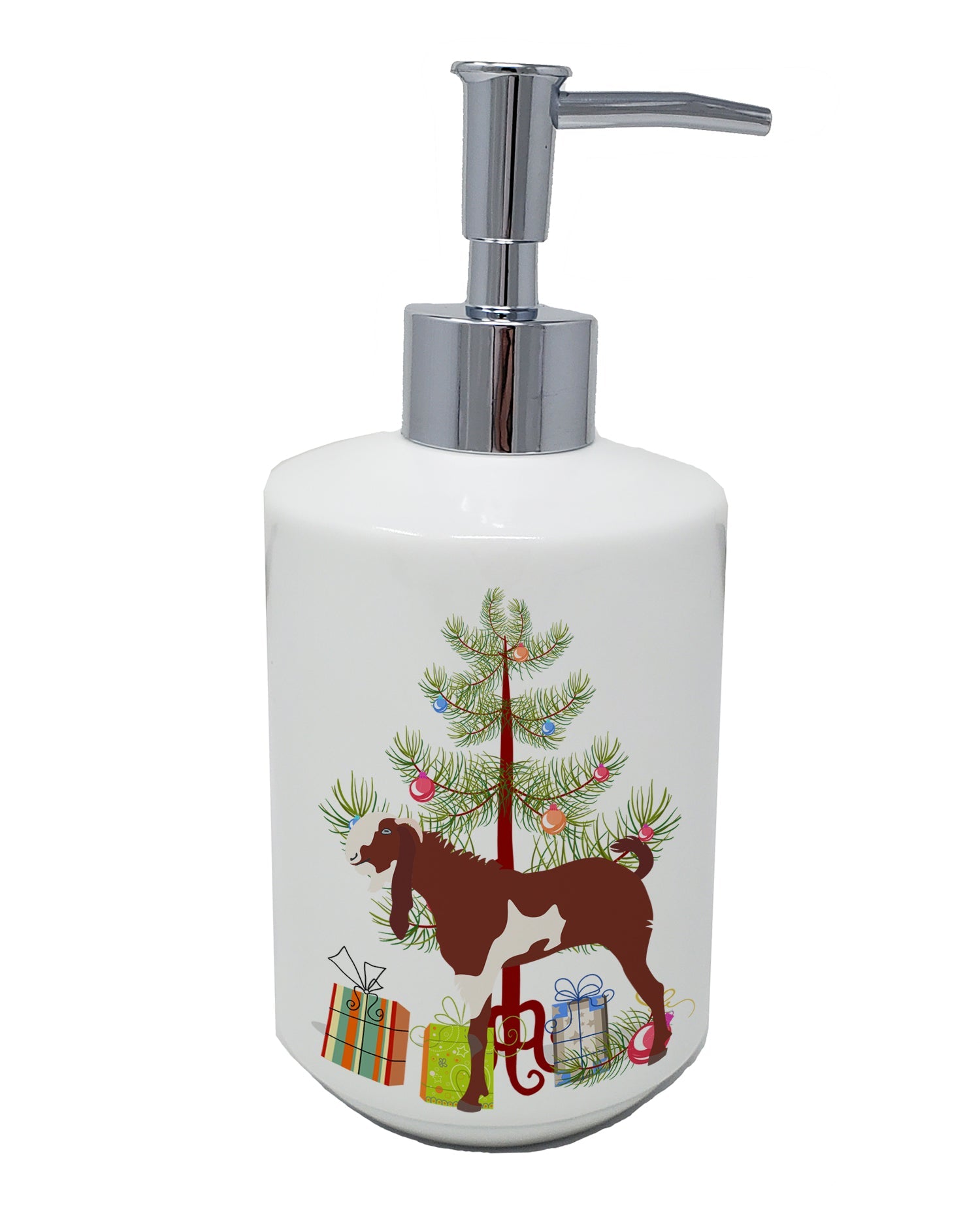 Jamnapari Goat Christmas Ceramic Soap Dispenser , Empty Refillable Hand Soap Pump Bottle for Bathroom Kitchen