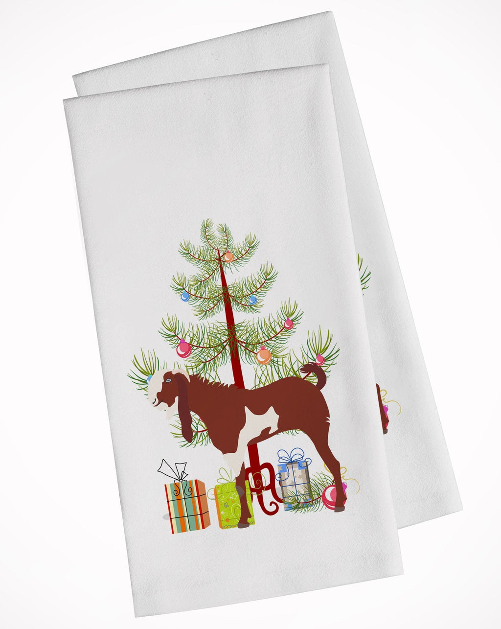 Jamnapari Goat Christmas Kitchen Towel Set of 2 White Dish Towels Decorative Bathroom Hand towel for Hand, Face, Hair, Yoga, Tea, Dishcloth, 19 X 28", White