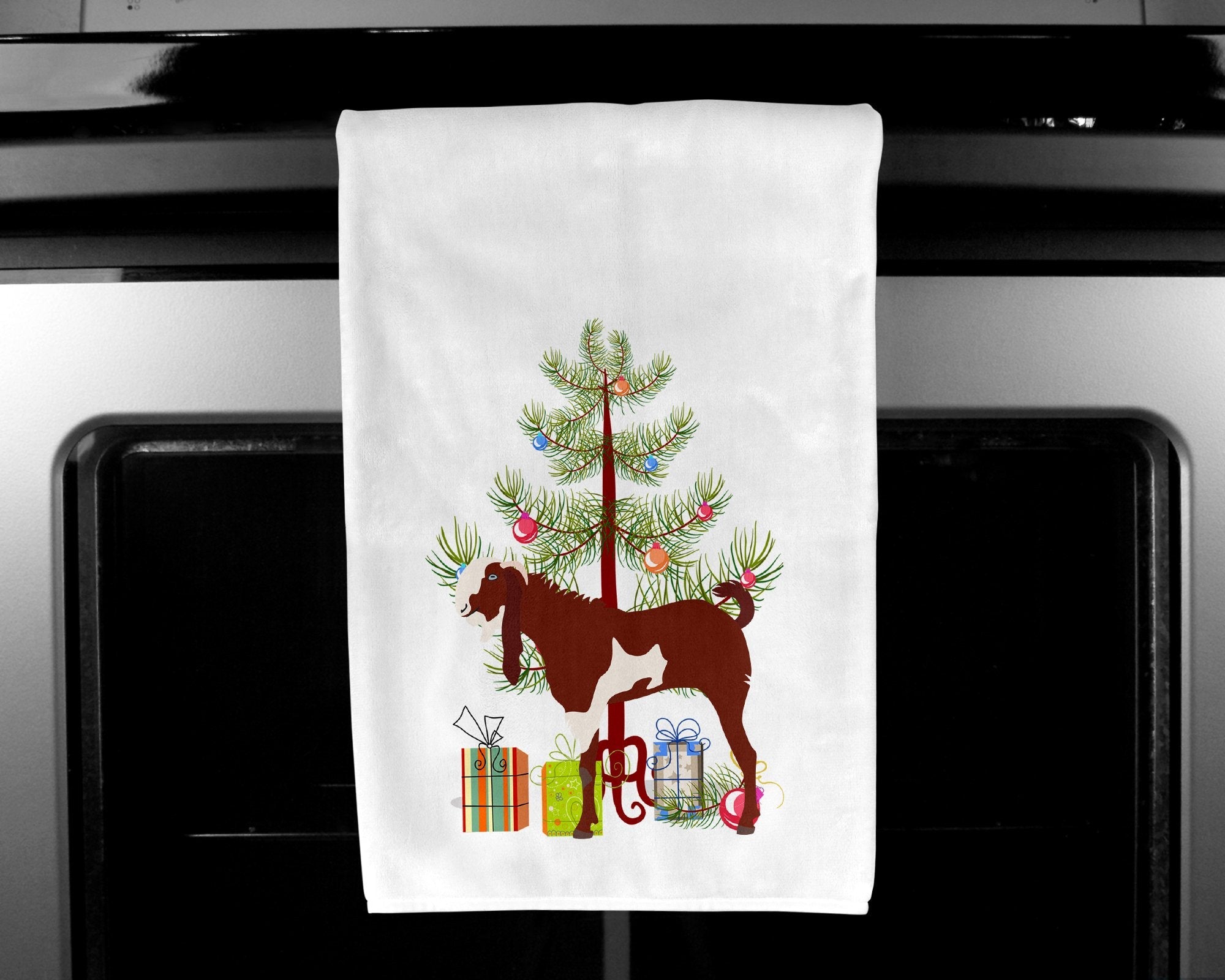 Jamnapari Goat Christmas Kitchen Towel Set of 2 White Dish Towels Decorative Bathroom Hand towel for Hand, Face, Hair, Yoga, Tea, Dishcloth, 19 X 28", White