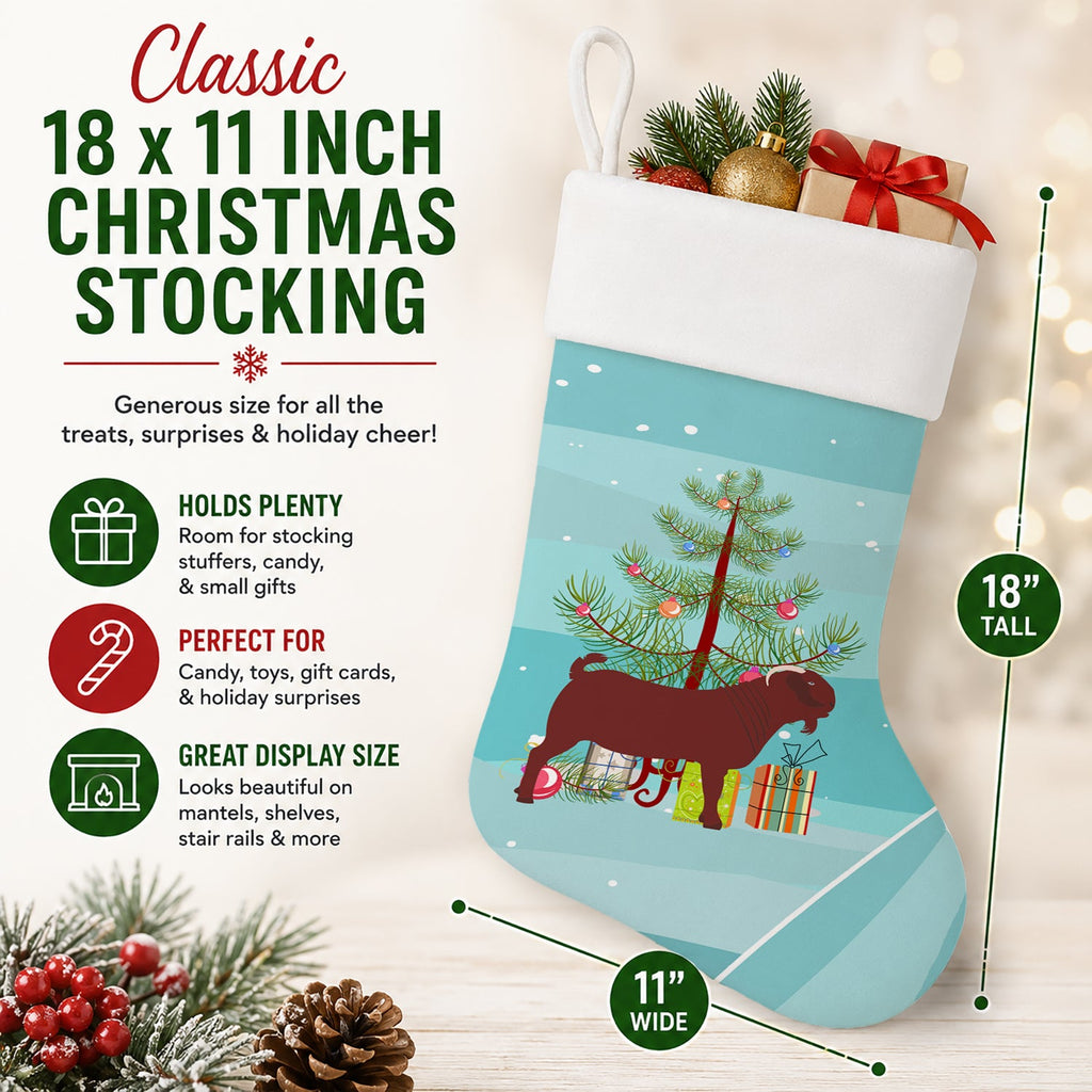 Kalahari Red Goat Christmas Holiday Stocking Double-Sided Print, Polyester Suede,11x18, Made in USA
