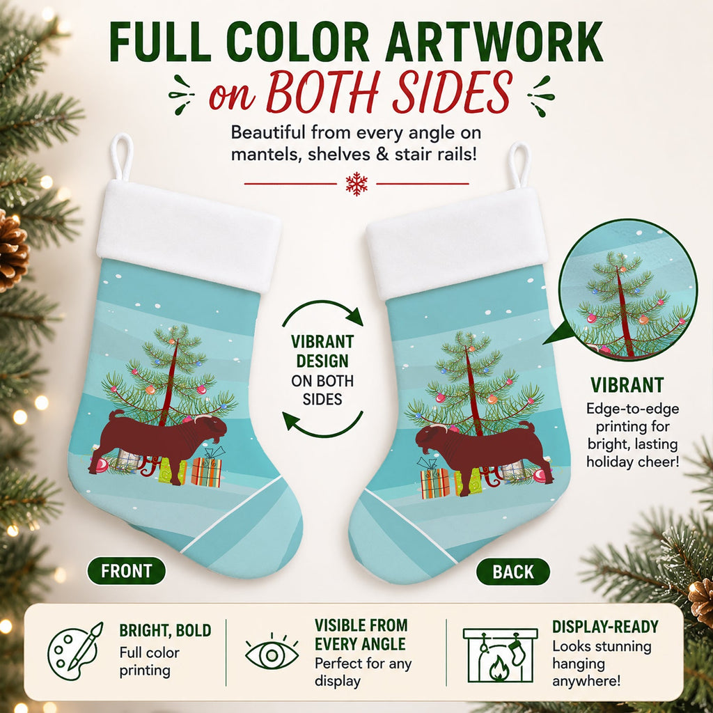 Kalahari Red Goat Christmas Holiday Stocking Double-Sided Print, Polyester Suede,11x18, Made in USA