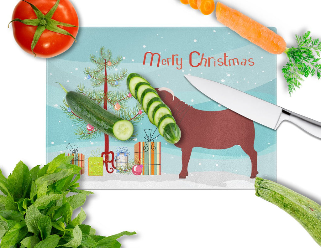 Kalahari Red Goat Christmas Cutting Board Tempered Glass Kitchen Cutting Surface, Heat Resistant Chopping, Non-Slip Feet, Food Prep & Serving