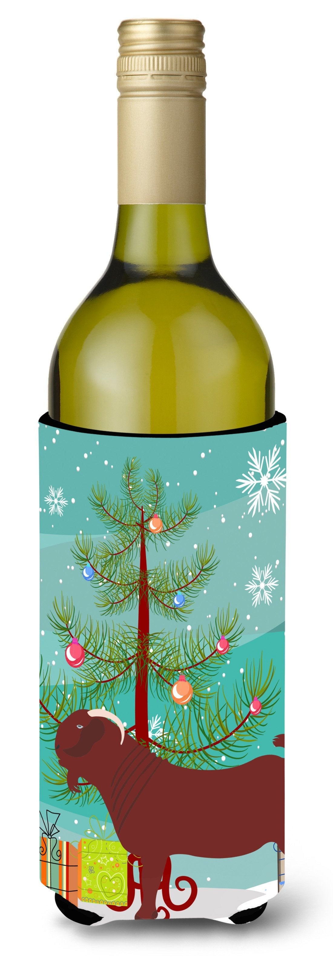 Kalahari Red Goat Christmas Wine Bottle Hugger Gift Sleeve for Standard 750 ml Bottles, Insulated Reusable Also Fits Mini Shot & Pint Bottles