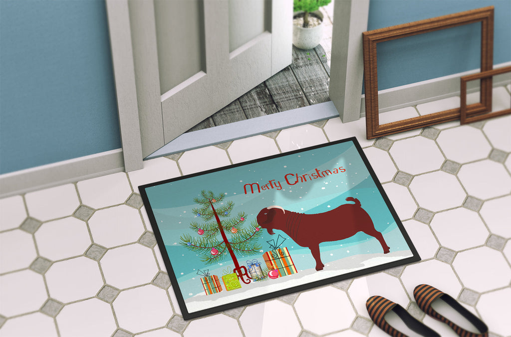 Kalahari Red Goat Christmas Doormat Indoor Outdoor 18H X 27W Front Door Mat Rugs for Entryway, Non Slip Washable