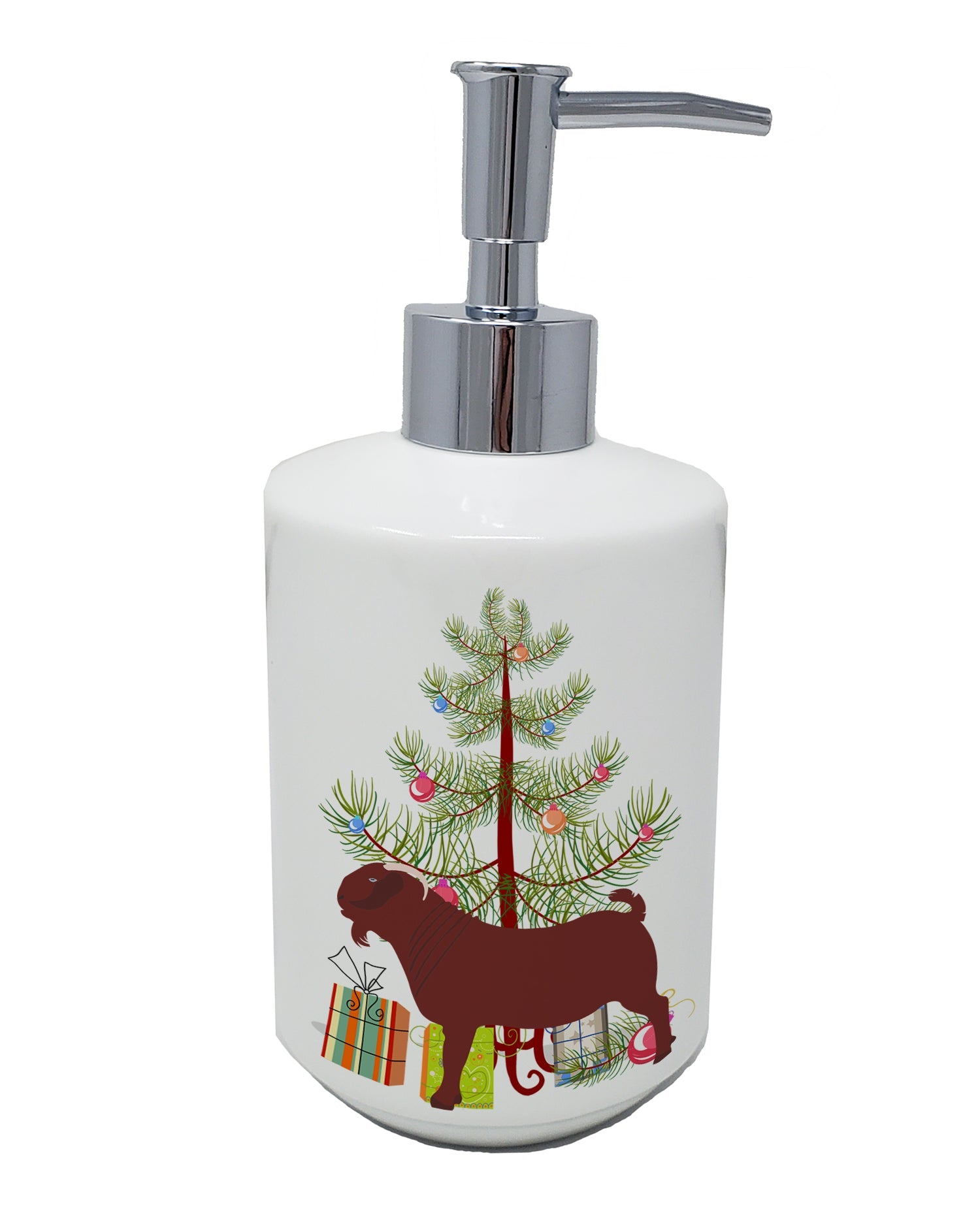 Kalahari Red Goat Christmas Ceramic Soap Dispenser , Empty Refillable Hand Soap Pump Bottle for Bathroom Kitchen