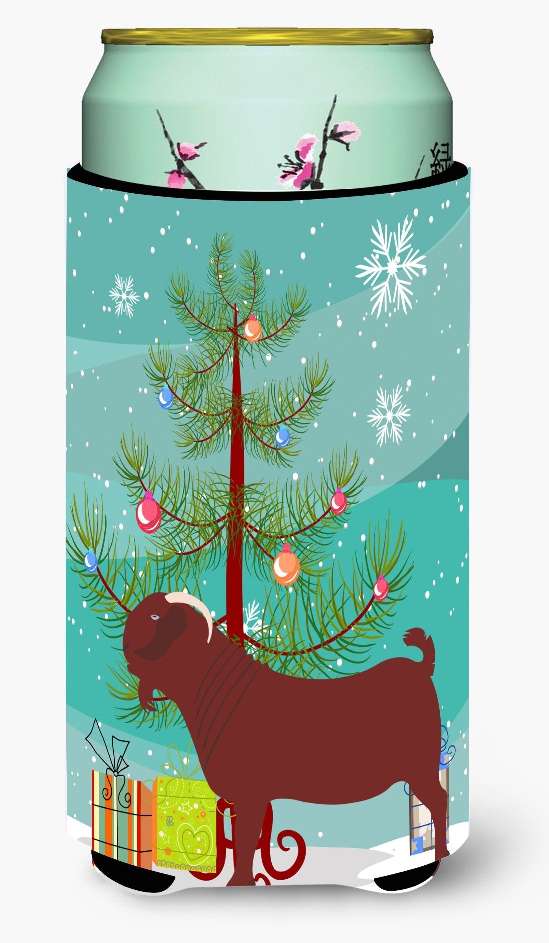 Kalahari Red Goat Christmas Tall Boy Hugger Can Cooler Sleeve Machine Washable Drink Collapsible Insulator Beverage Insulated Holder