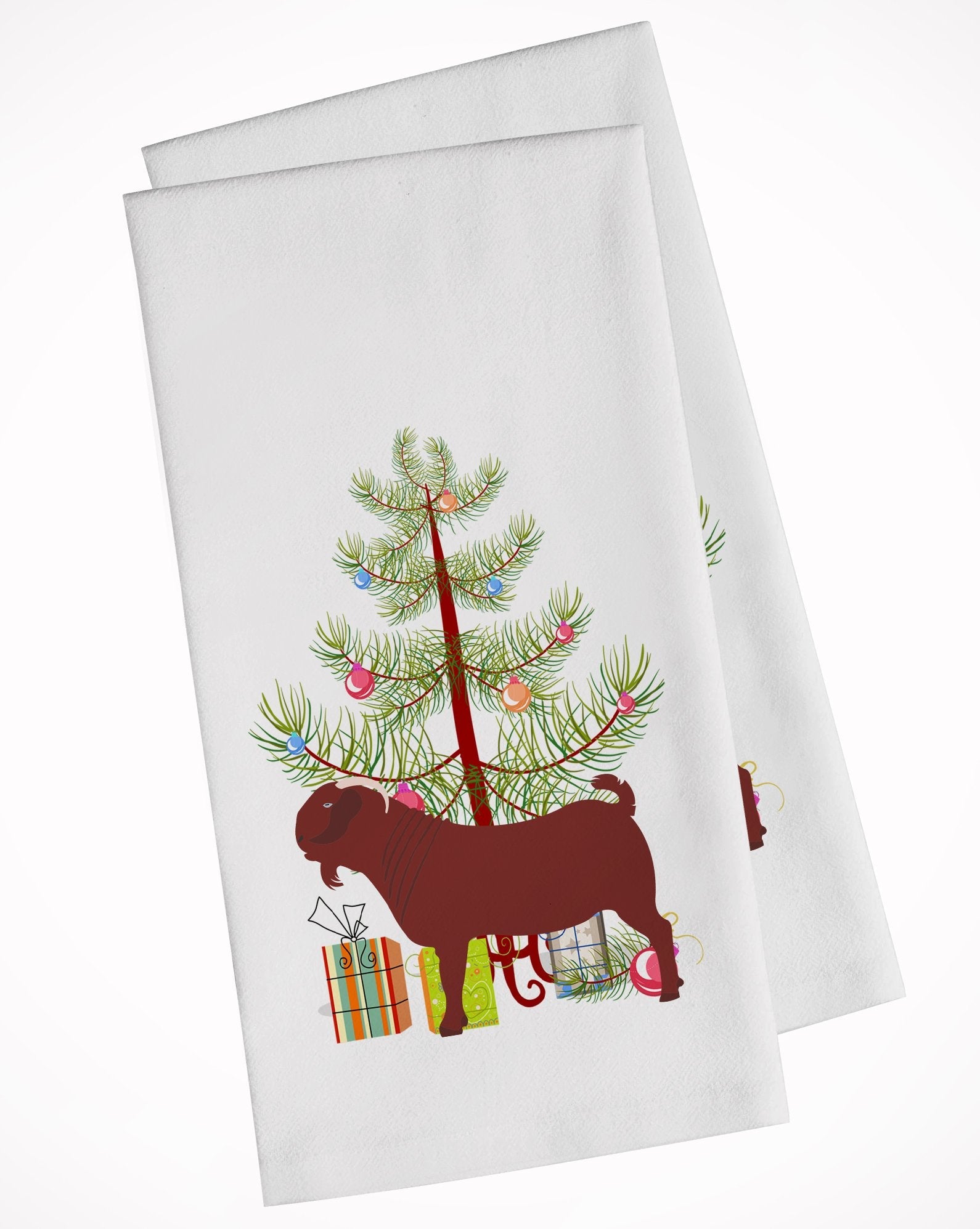 Kalahari Red Goat Christmas Kitchen Towel Set of 2 White Dish Towels Decorative Bathroom Hand towel for Hand, Face, Hair, Yoga, Tea, Dishcloth, 19 X 28", White