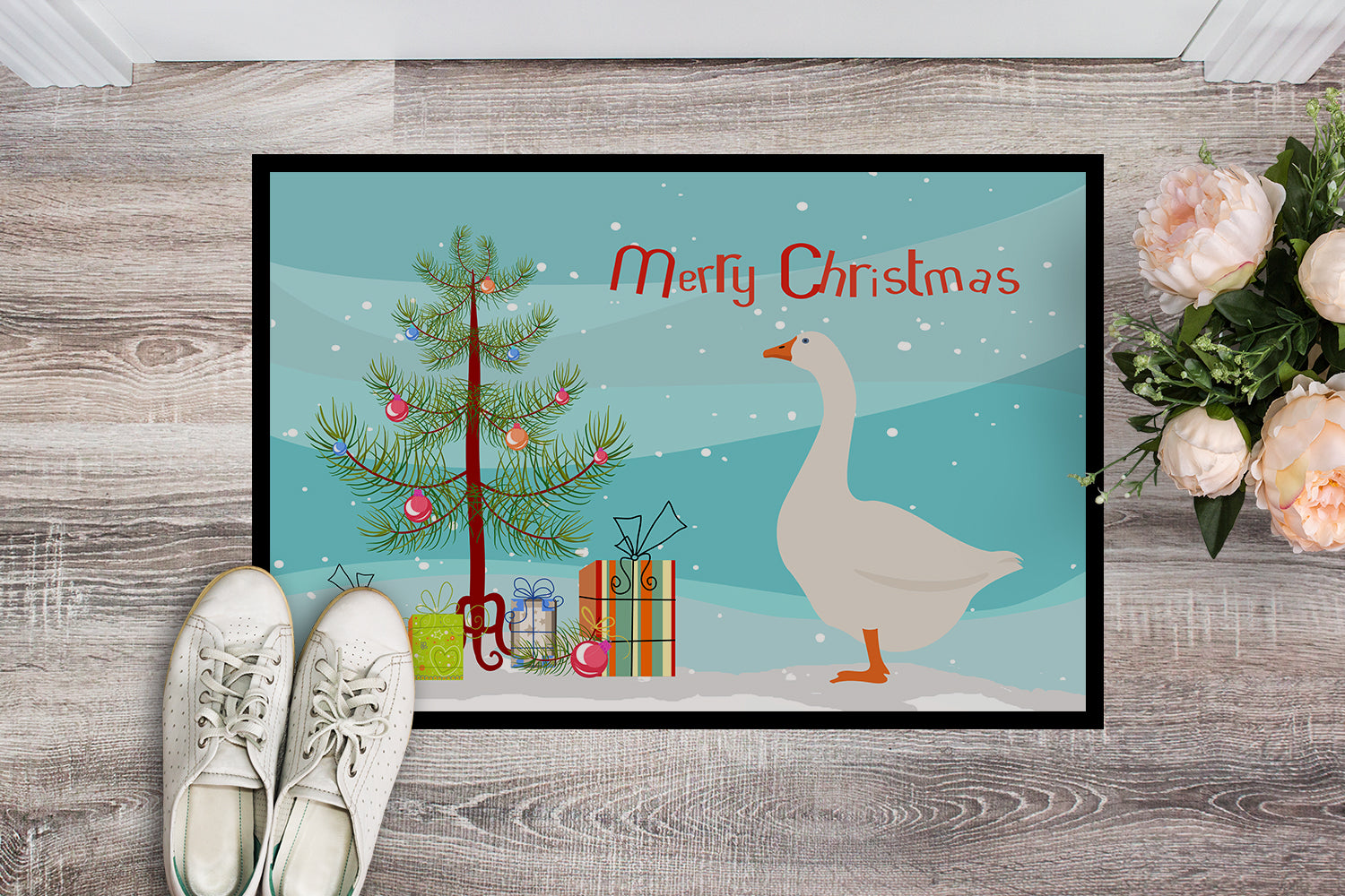 Embden Goose Christmas Doormat Indoor Outdoor 24H X 36W Front Door Mat Rugs for Entryway, Non Slip Washable Low Pile,