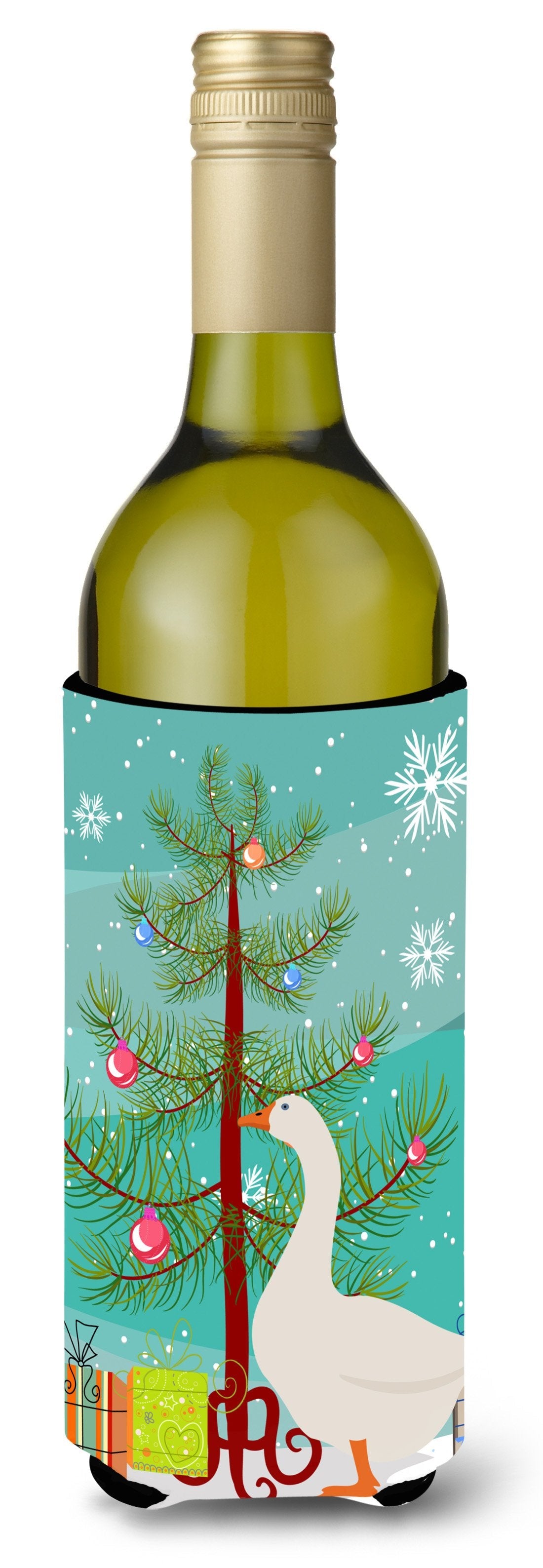 Embden Goose Christmas Wine Bottle Hugger Gift Sleeve for Standard 750 ml Bottles, Insulated Reusable Also Fits Mini Shot & Pint Bottles