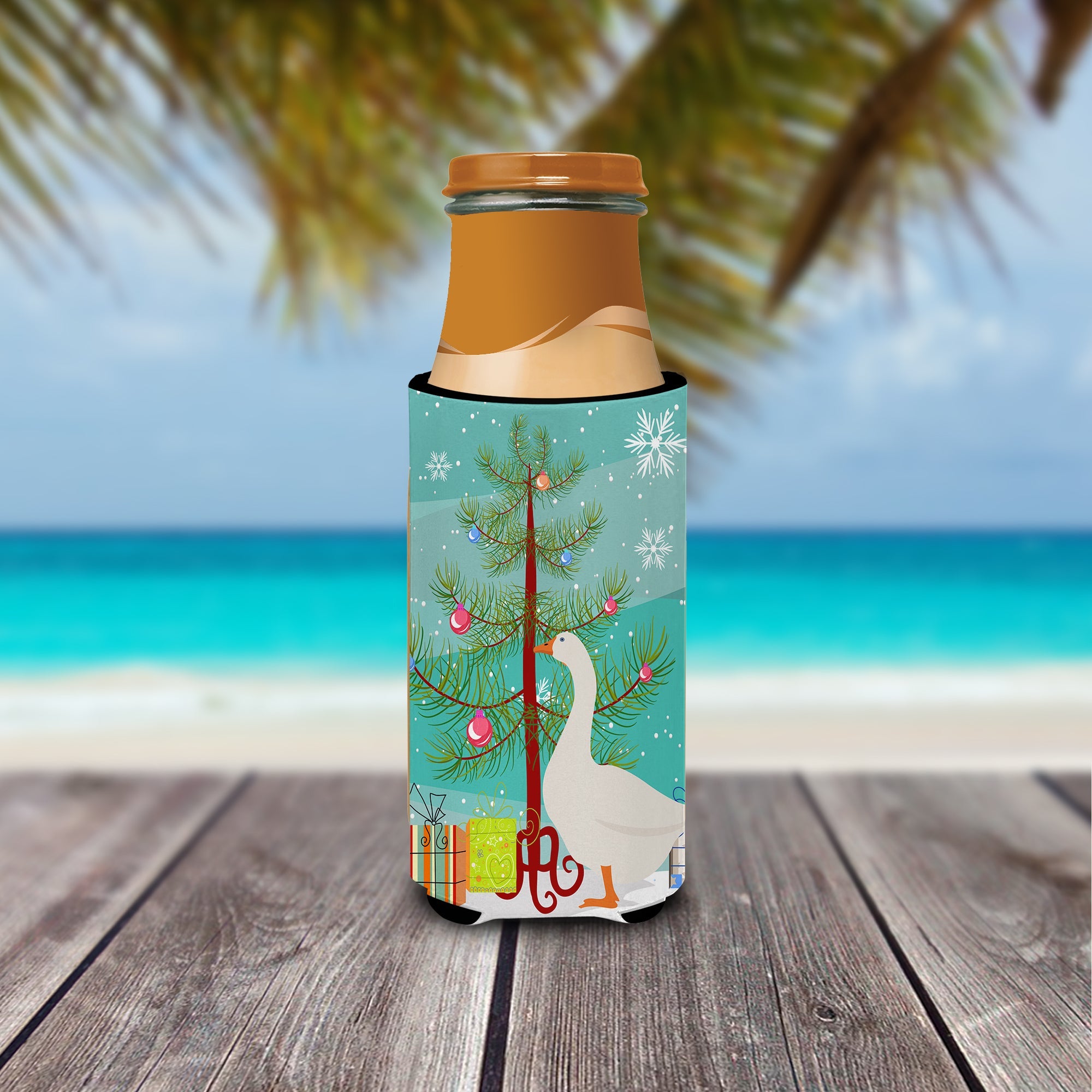 Embden Goose Christmas Slim Can Hugger , Insulated Foam Hugger for 12 oz Slim Cans, Beer Bottles & Water Bottles, Printed in USA