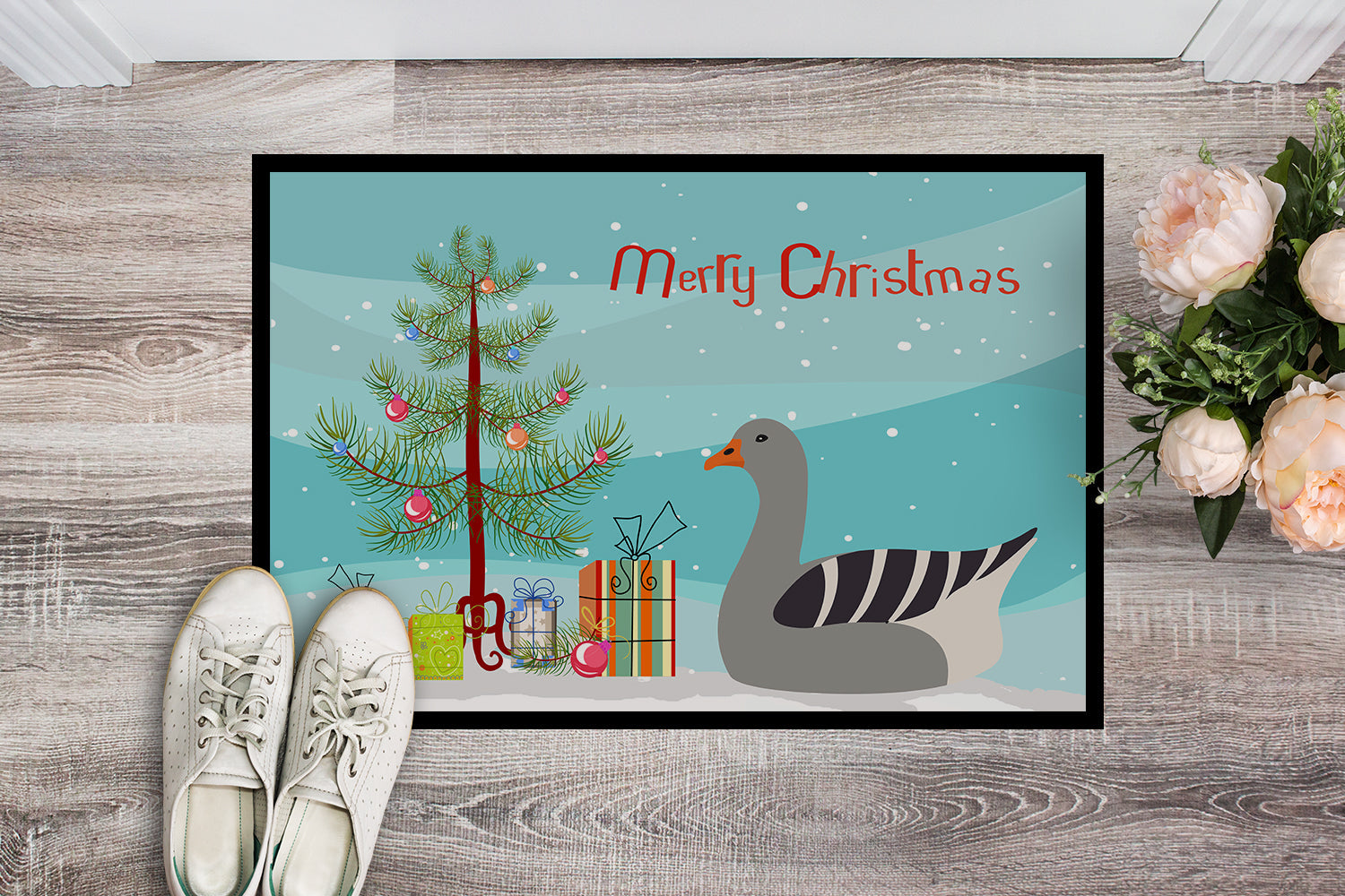 Pilgrim Goose Christmas Doormat Indoor Outdoor 24H X 36W Front Door Mat Rugs for Entryway, Non Slip Washable Low Pile,