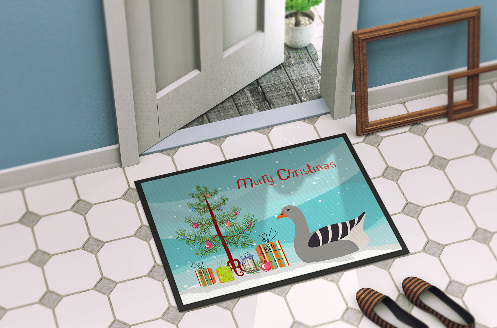 Pilgrim Goose Christmas Doormat Indoor Outdoor 24H X 36W Front Door Mat Rugs for Entryway, Non Slip Washable Low Pile,