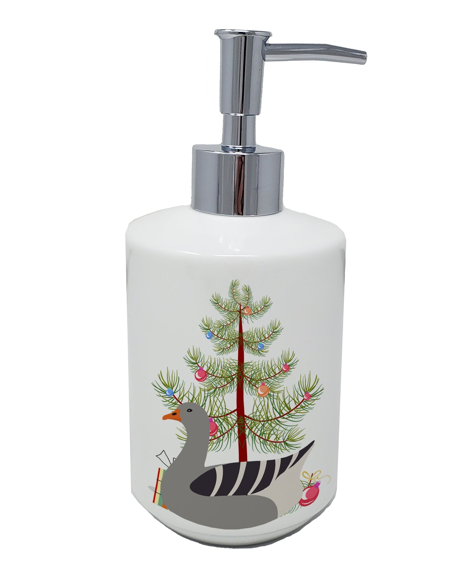 Pilgrim Goose Christmas Ceramic Soap Dispenser , Empty Refillable Hand Soap Pump Bottle for Bathroom Kitchen