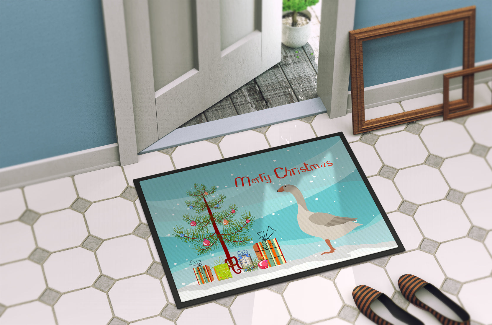Steinbacher Goose Christmas Doormat Indoor Outdoor 18H X 27W Front Door Mat Rugs for Entryway, Non Slip Washable