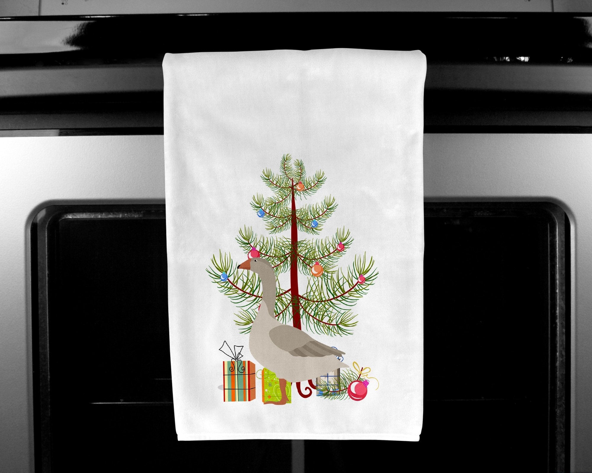 Steinbacher Goose Christmas Kitchen Towel Set of 2 White Dish Towels Decorative Bathroom Hand towel for Hand, Face, Hair, Yoga, Tea, Dishcloth, 19 X 28", White