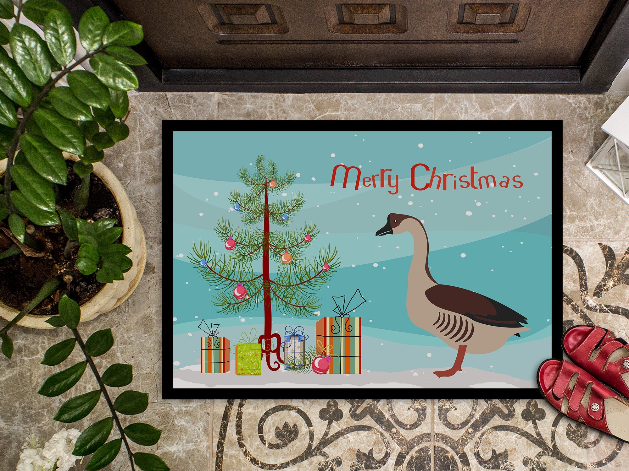 Chinese Goose Christmas Doormat Indoor Outdoor 24H X 36W Front Door Mat Rugs for Entryway, Non Slip Washable Low Pile,