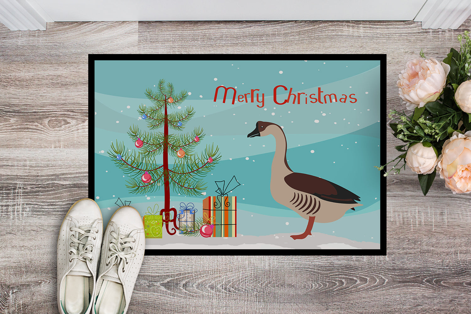 Chinese Goose Christmas Doormat Indoor Outdoor 18H X 27W Front Door Mat Rugs for Entryway, Non Slip Washable
