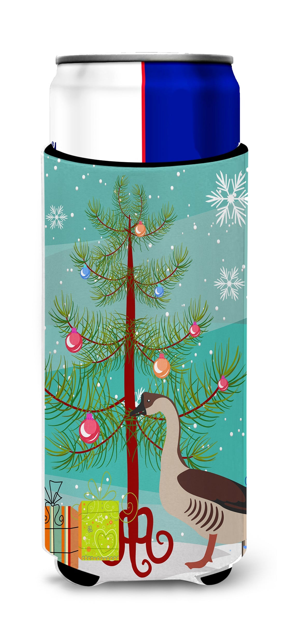 Chinese Goose Christmas Slim Can Hugger , Insulated Foam Hugger for 12 oz Slim Cans, Beer Bottles & Water Bottles, Printed in USA