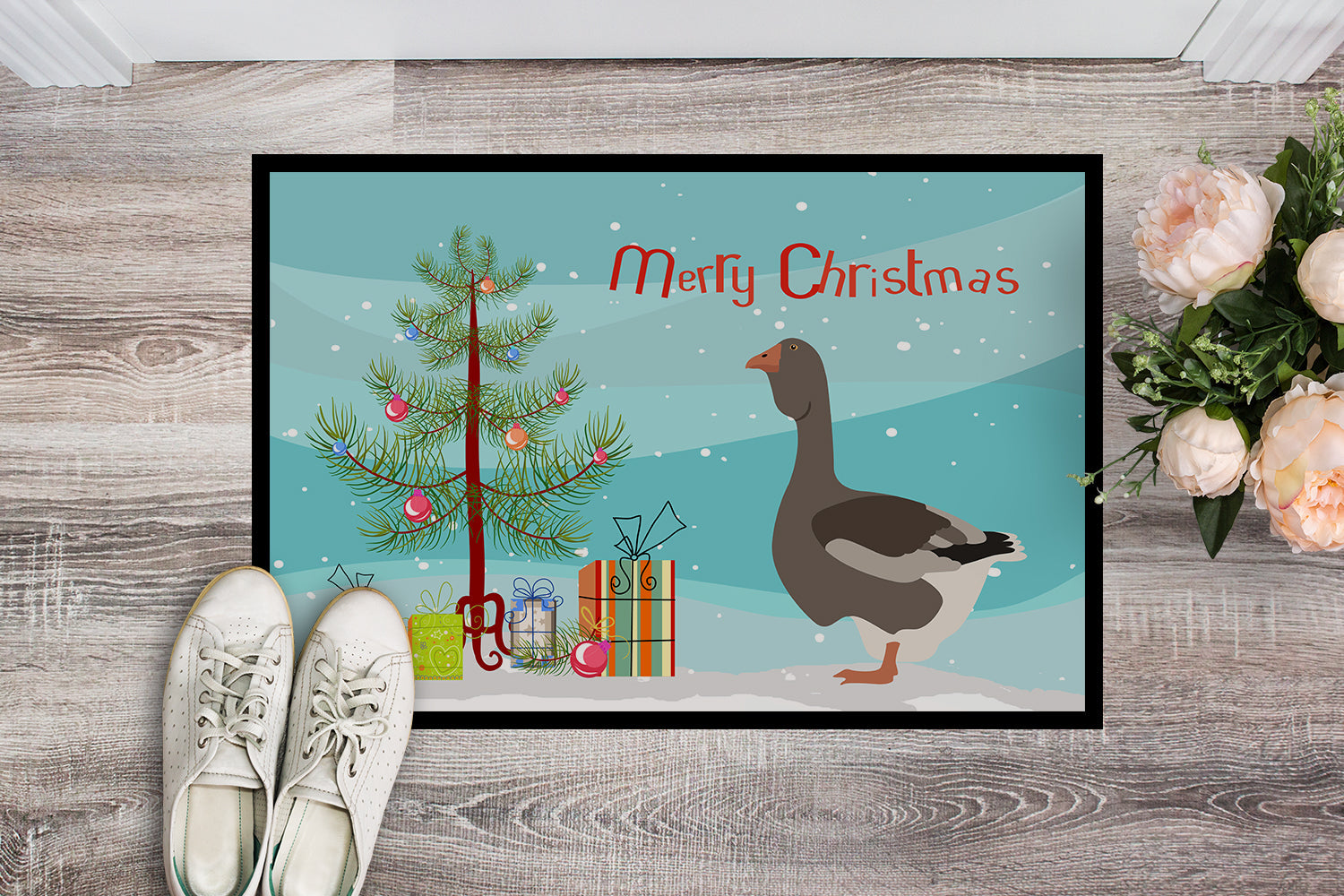 Toulouse Goose Christmas Doormat Indoor Outdoor 24H X 36W Front Door Mat Rugs for Entryway, Non Slip Washable Low Pile,