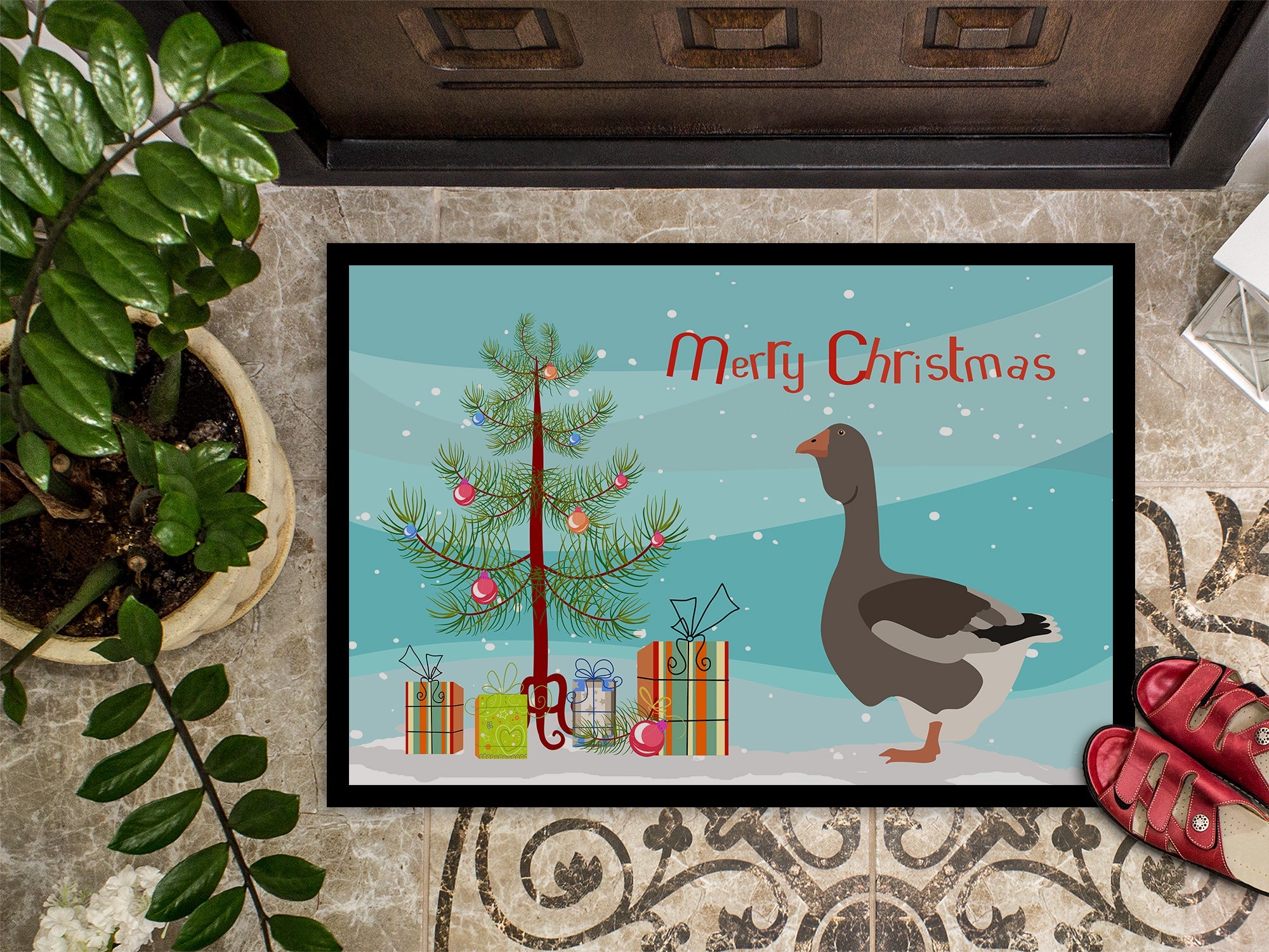 Toulouse Goose Christmas Doormat Indoor Outdoor 24H X 36W Front Door Mat Rugs for Entryway, Non Slip Washable Low Pile,
