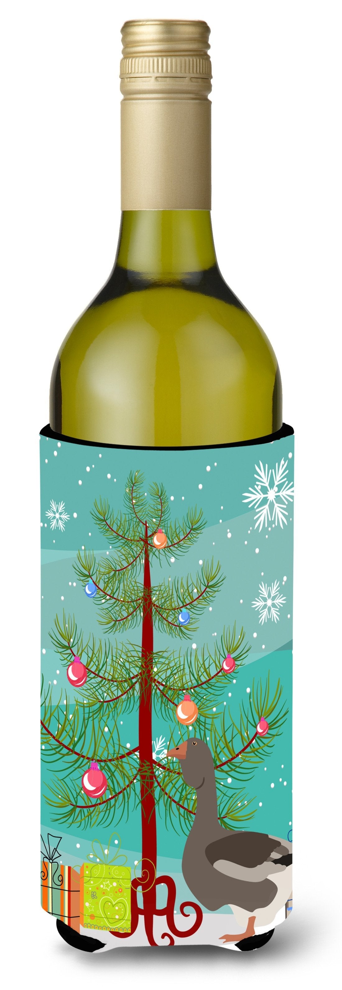 Toulouse Goose Christmas Wine Bottle Hugger Gift Sleeve for Standard 750 ml Bottles, Insulated Reusable Also Fits Mini Shot & Pint Bottles